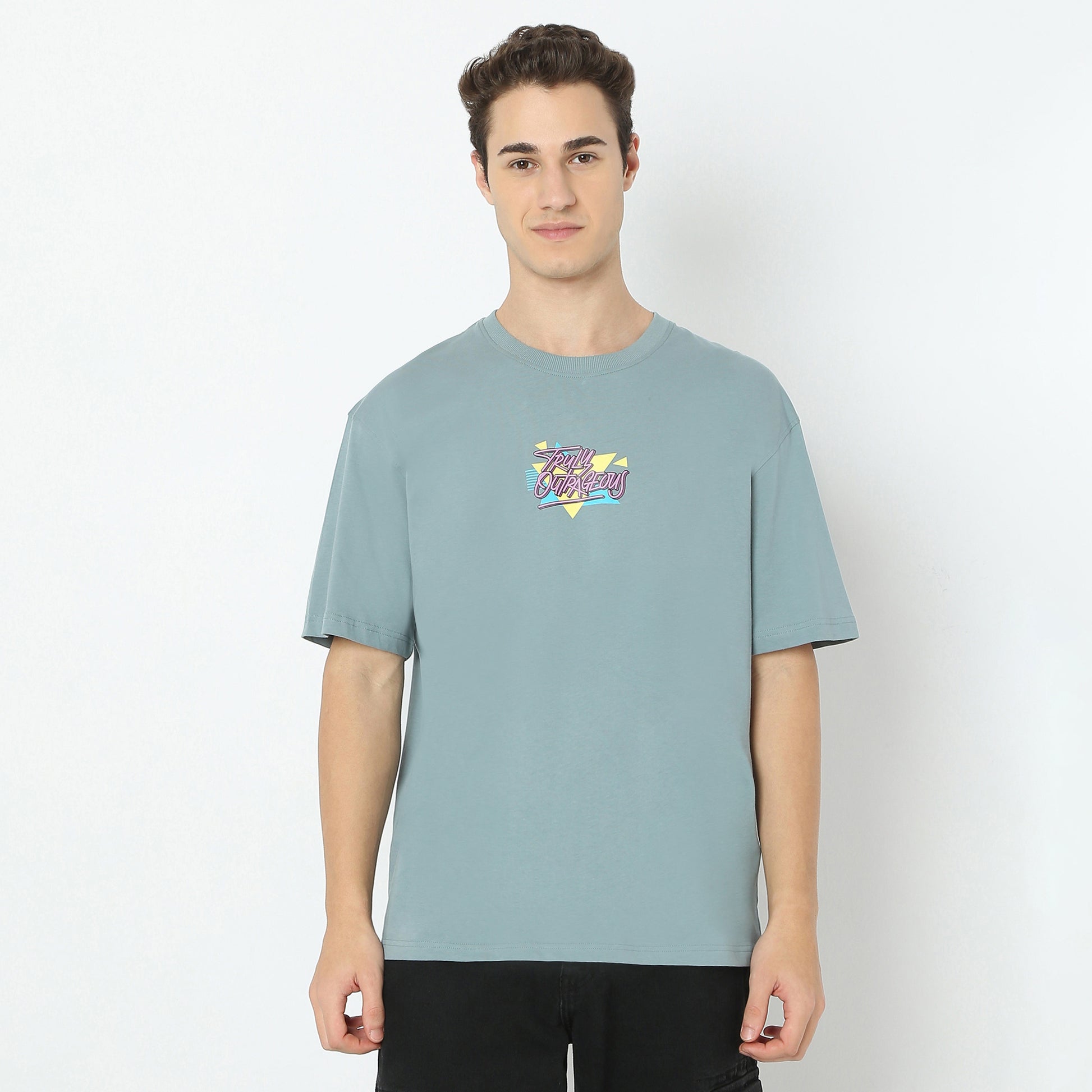 Oversize Graphic Crew Neck Modern Street Slogan T-Shirt