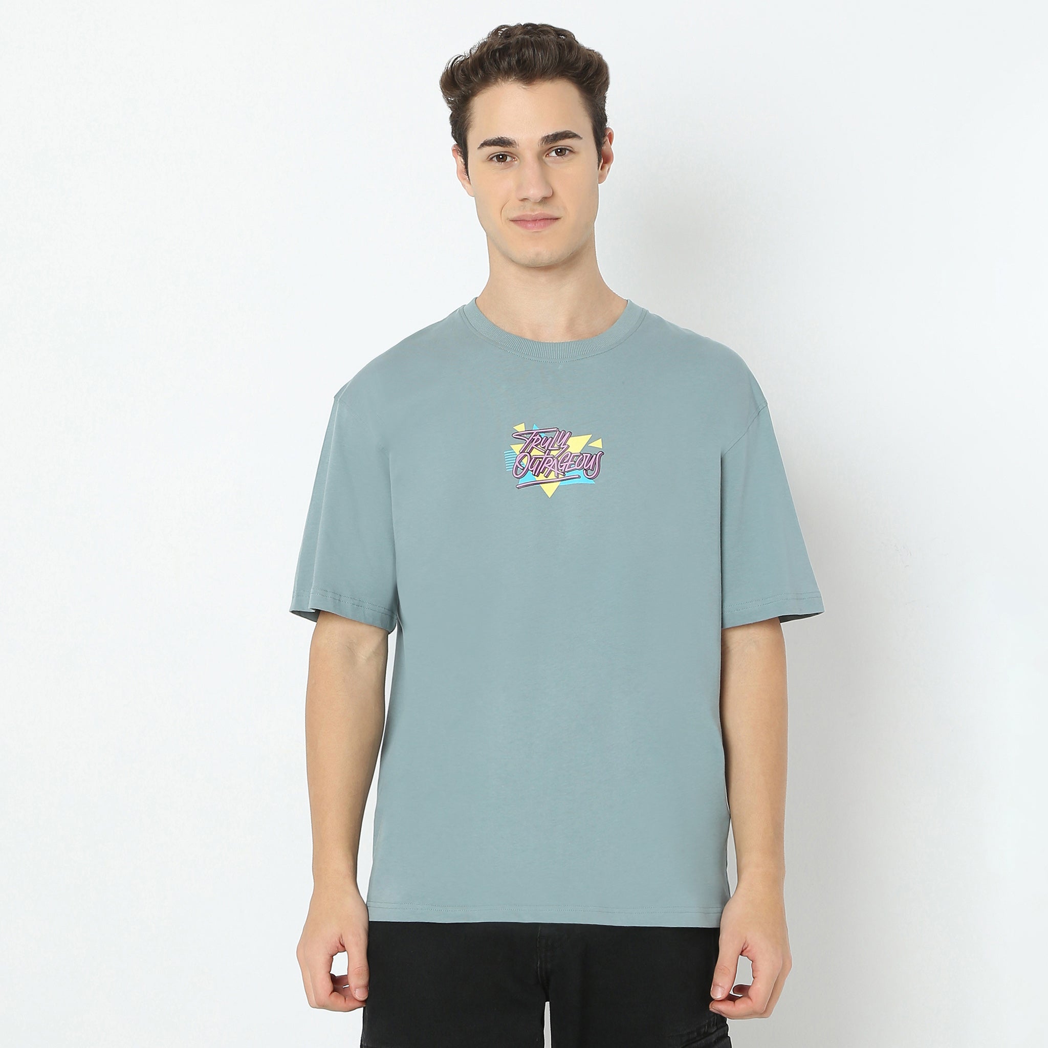 Oversize Graphic Crew Neck Modern Street Slogan T-Shirt