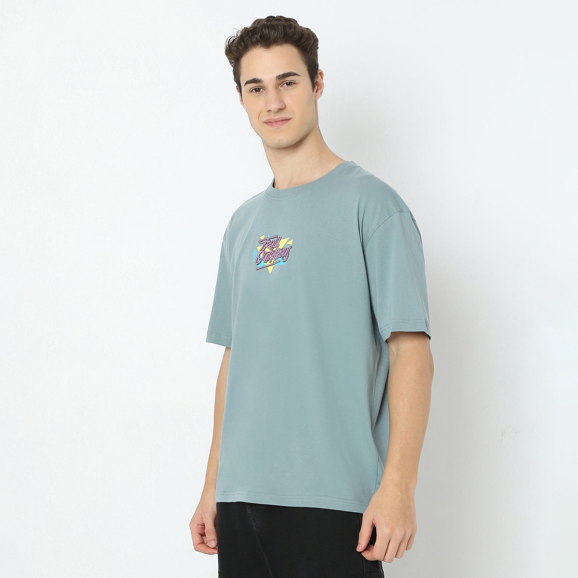 Oversize Graphic Crew Neck Modern Street Slogan T-Shirt