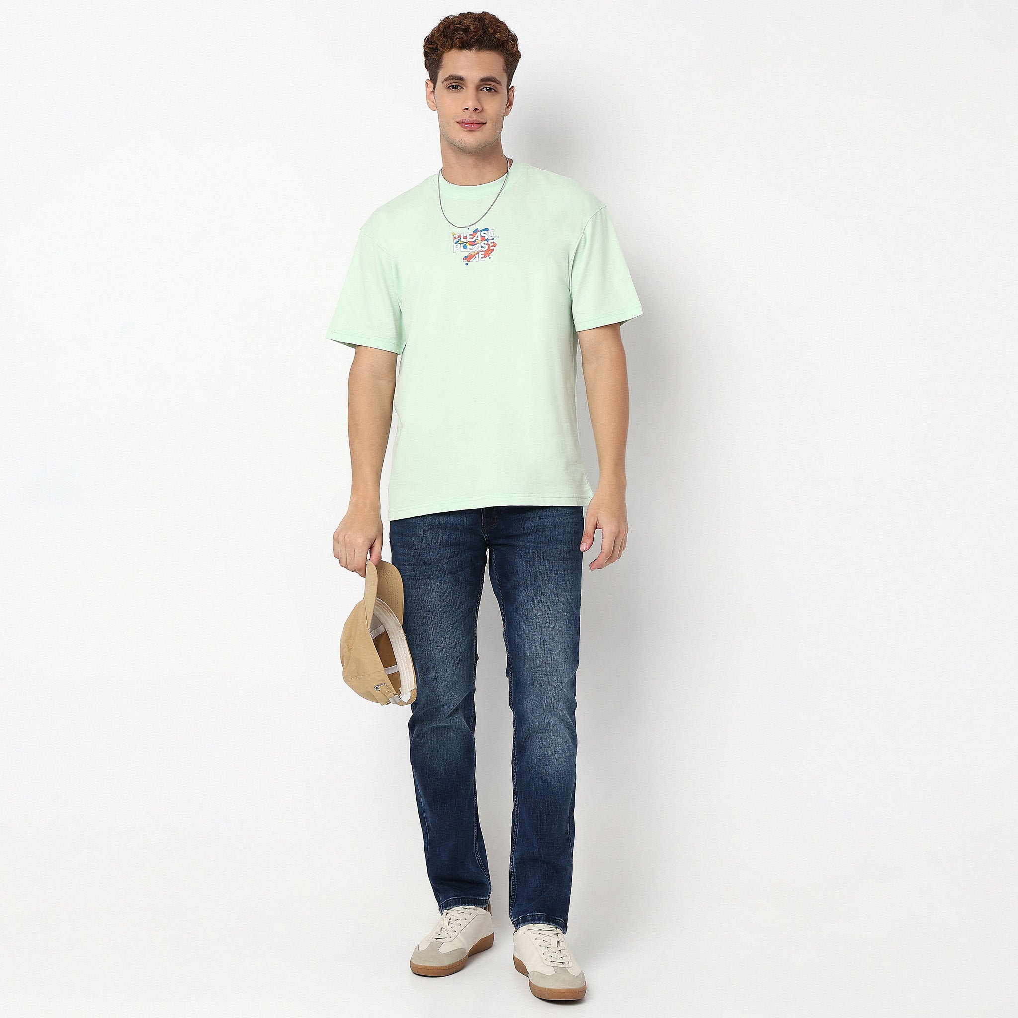 Knitted Graphic Crew Neck Slogan Oversize T-Shirt