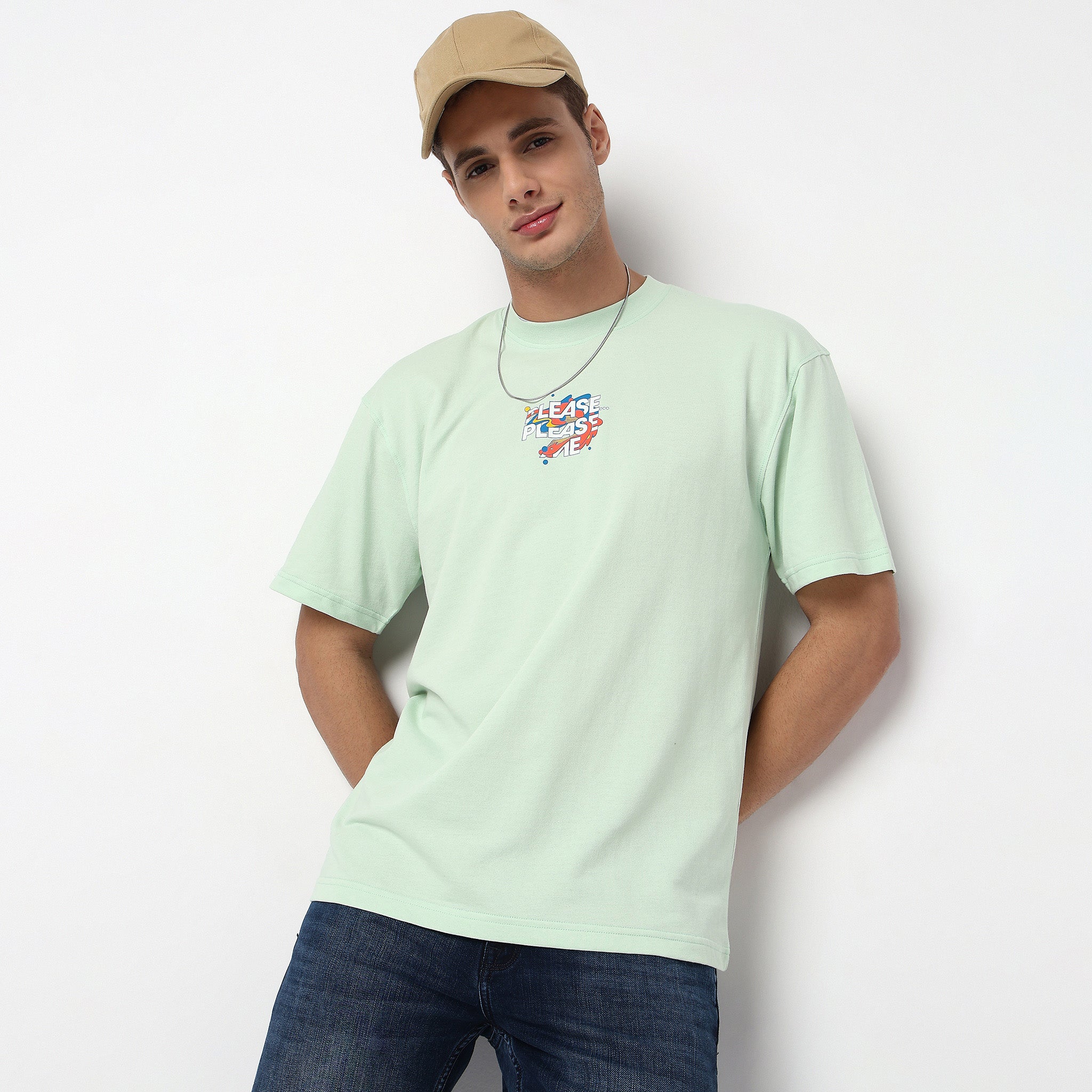 Knitted Graphic Crew Neck Slogan Oversize T-Shirt