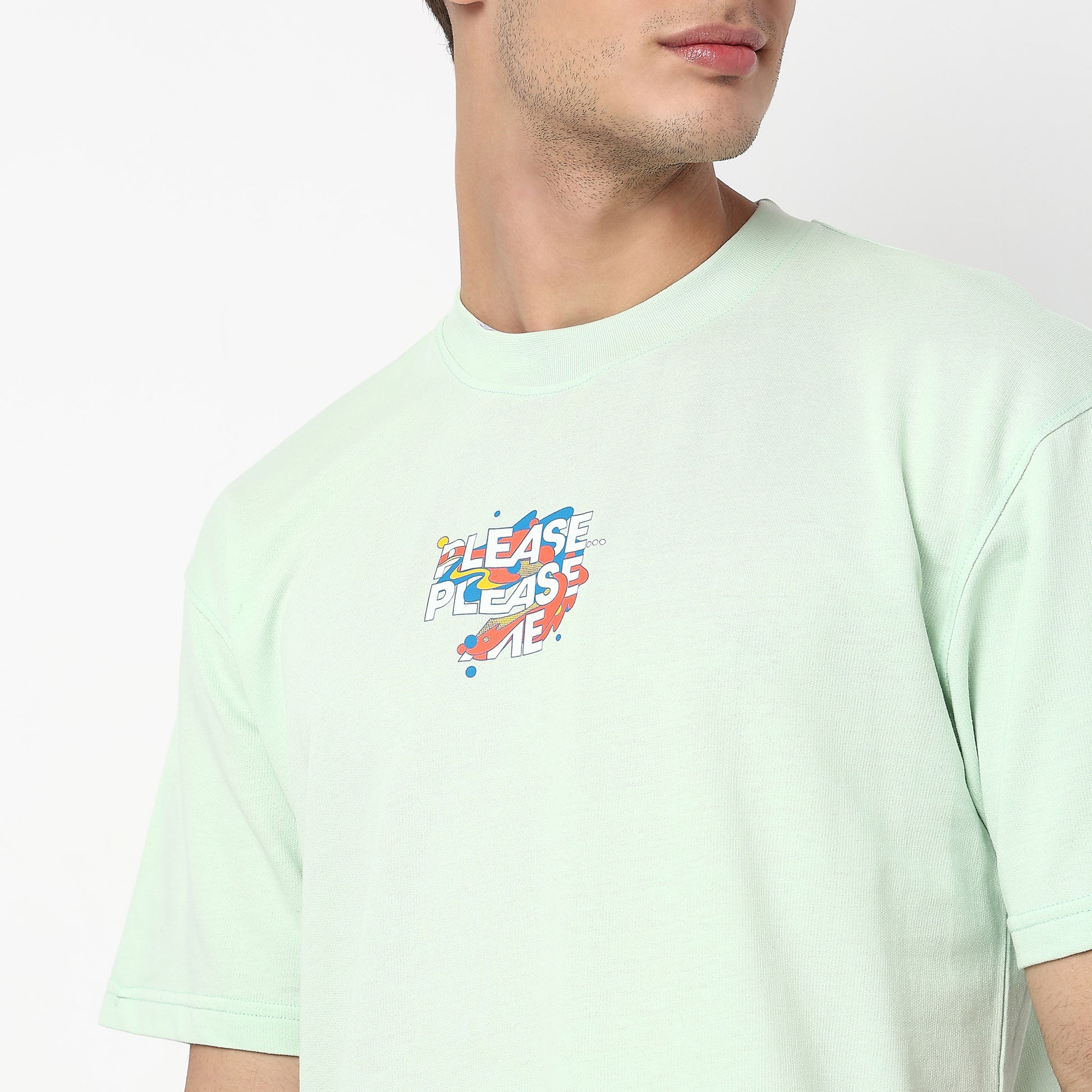 Knitted Graphic Crew Neck Slogan Oversize T-Shirt