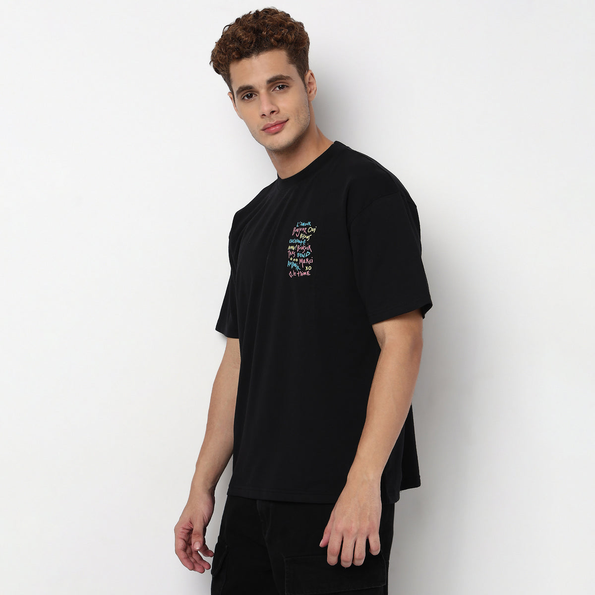 Knitted Graphic Crew Neck Slogan Oversize T-Shirt