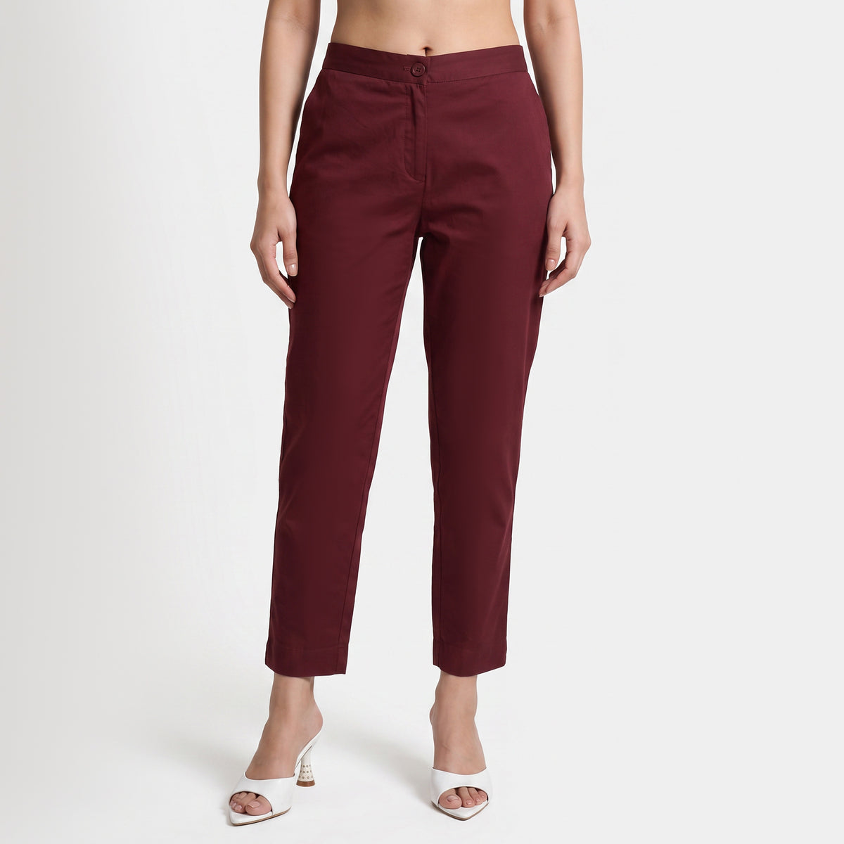 Slim Fit Solid Mid Rise Pants