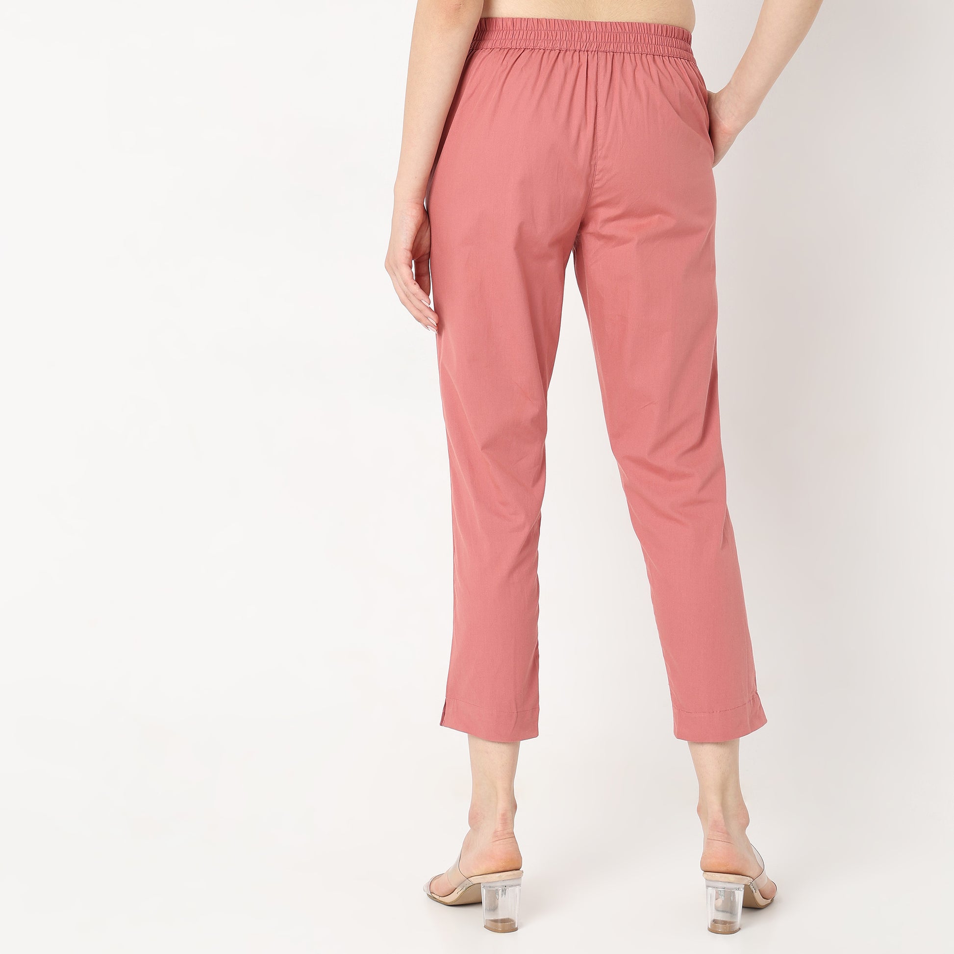 Slim Fit Solid Mid Rise Pants