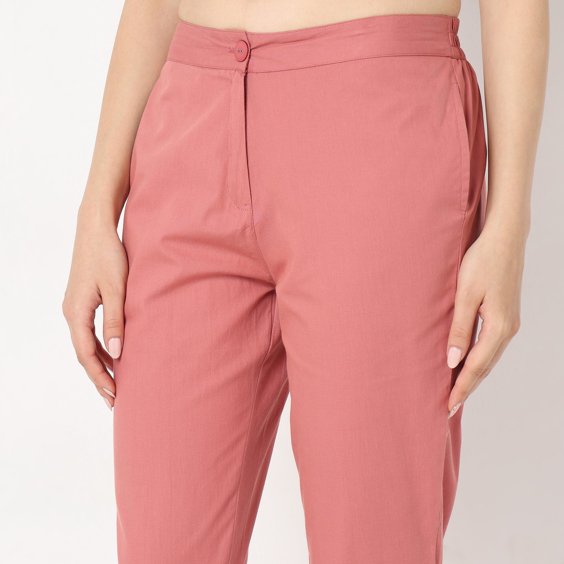 Slim Fit Solid Mid Rise Pants