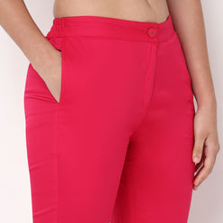 Slim Fit Solid Mid Rise Pants