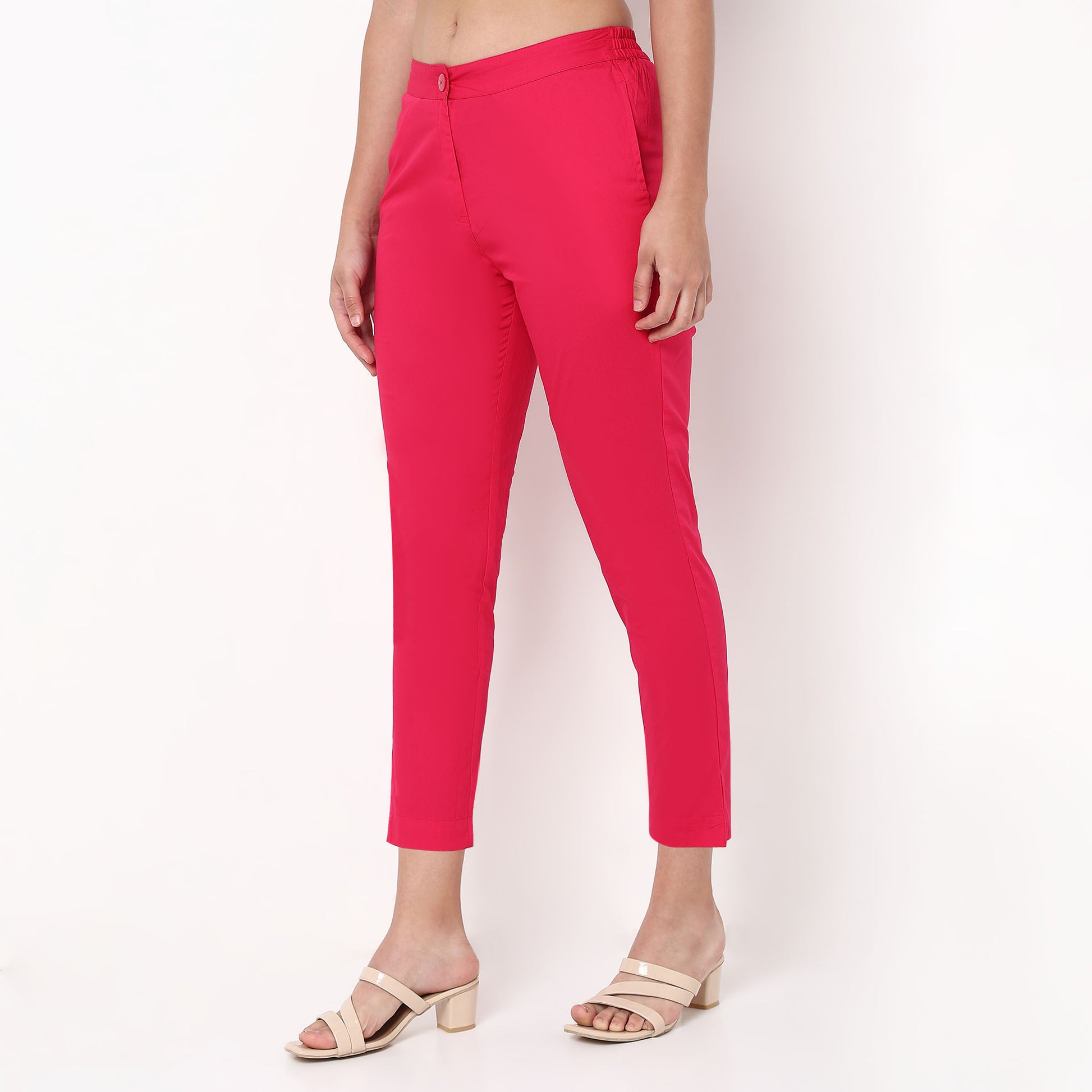 Slim Fit Solid Mid Rise Pants