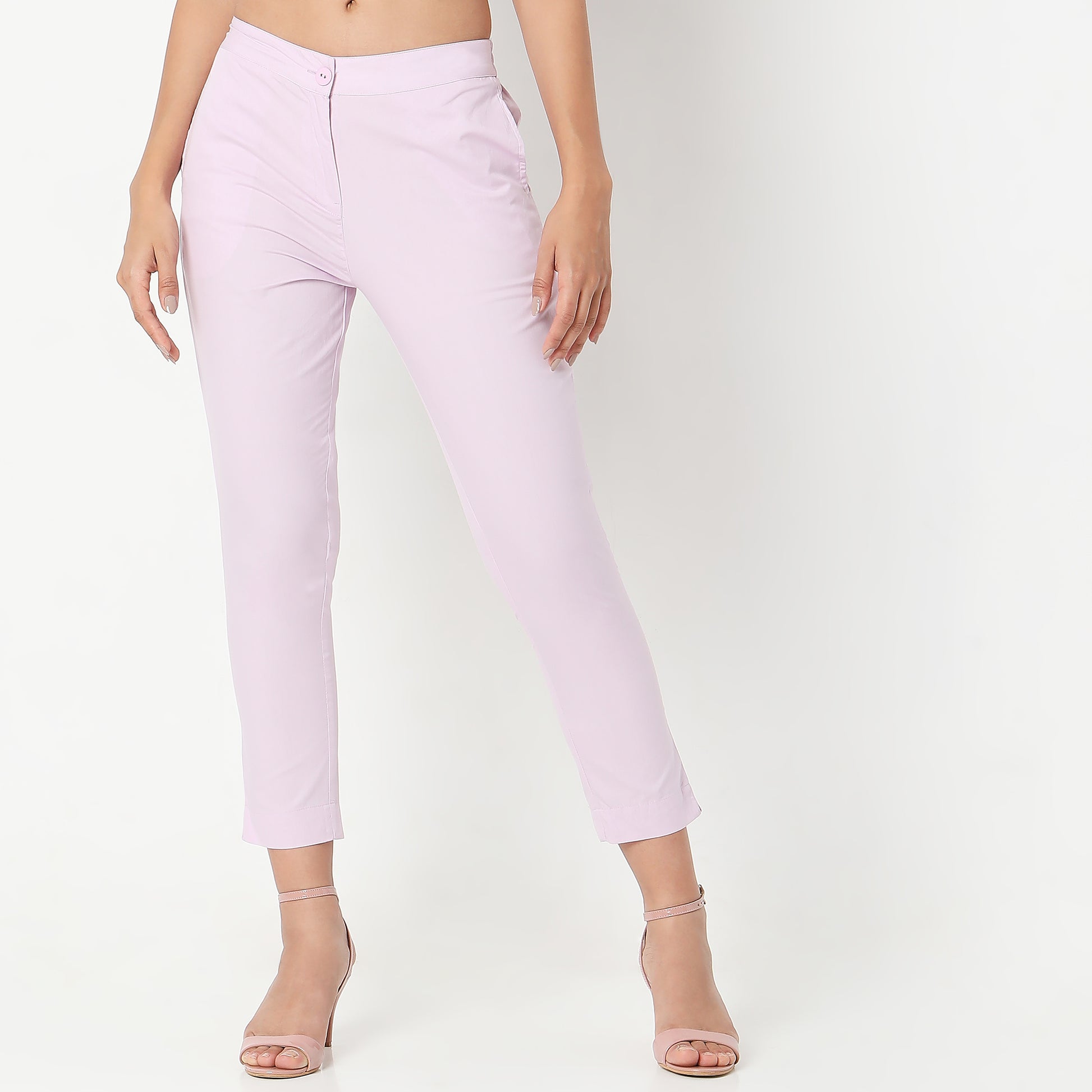 Slim Fit Solid Mid Rise Pants