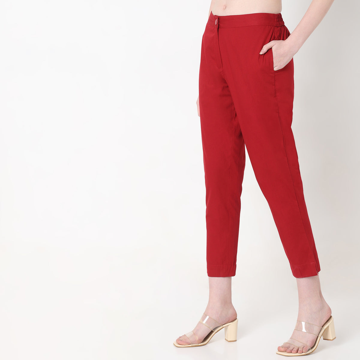 Slim Fit Solid Mid Rise Pants