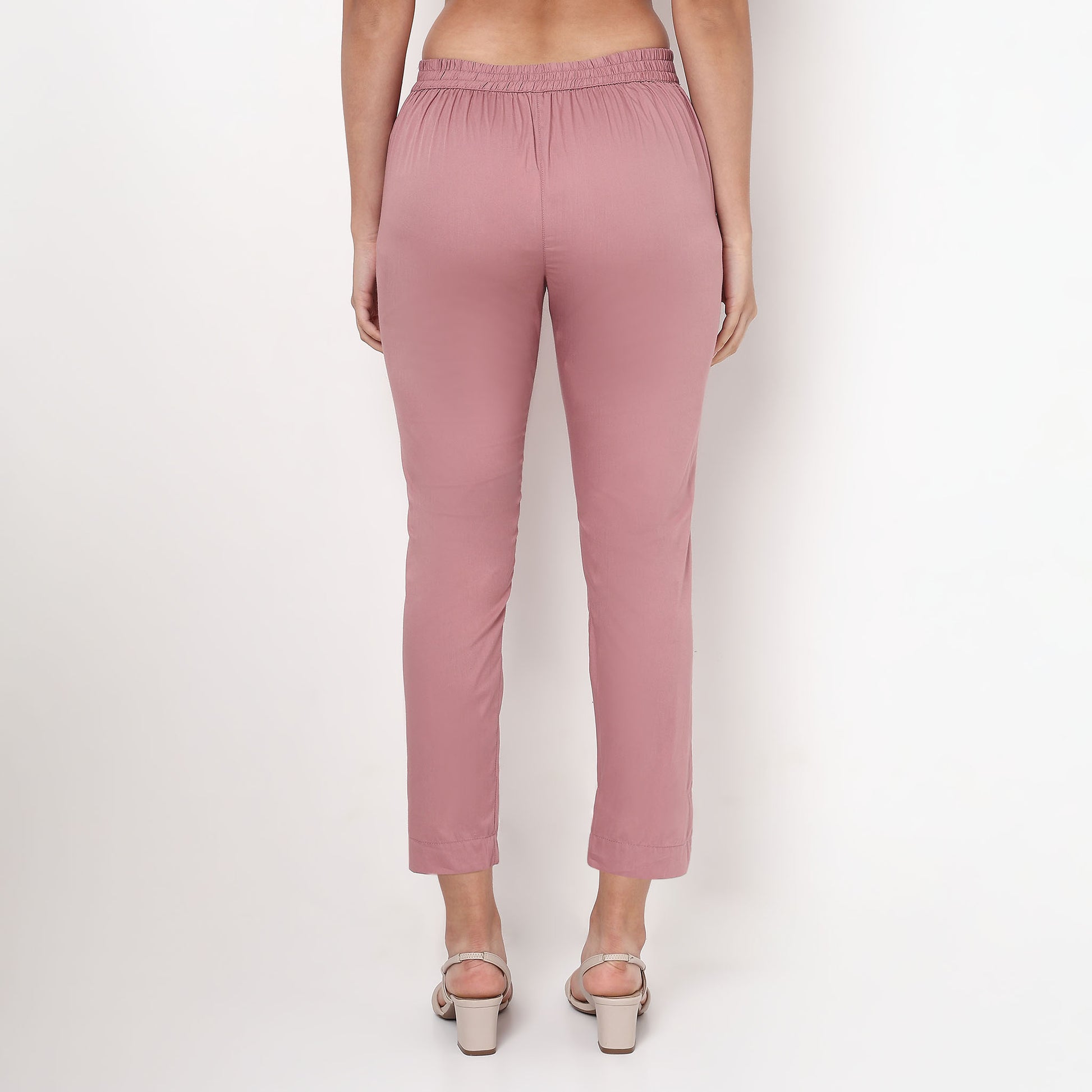 Slim Fit Solid Mid Rise Pants