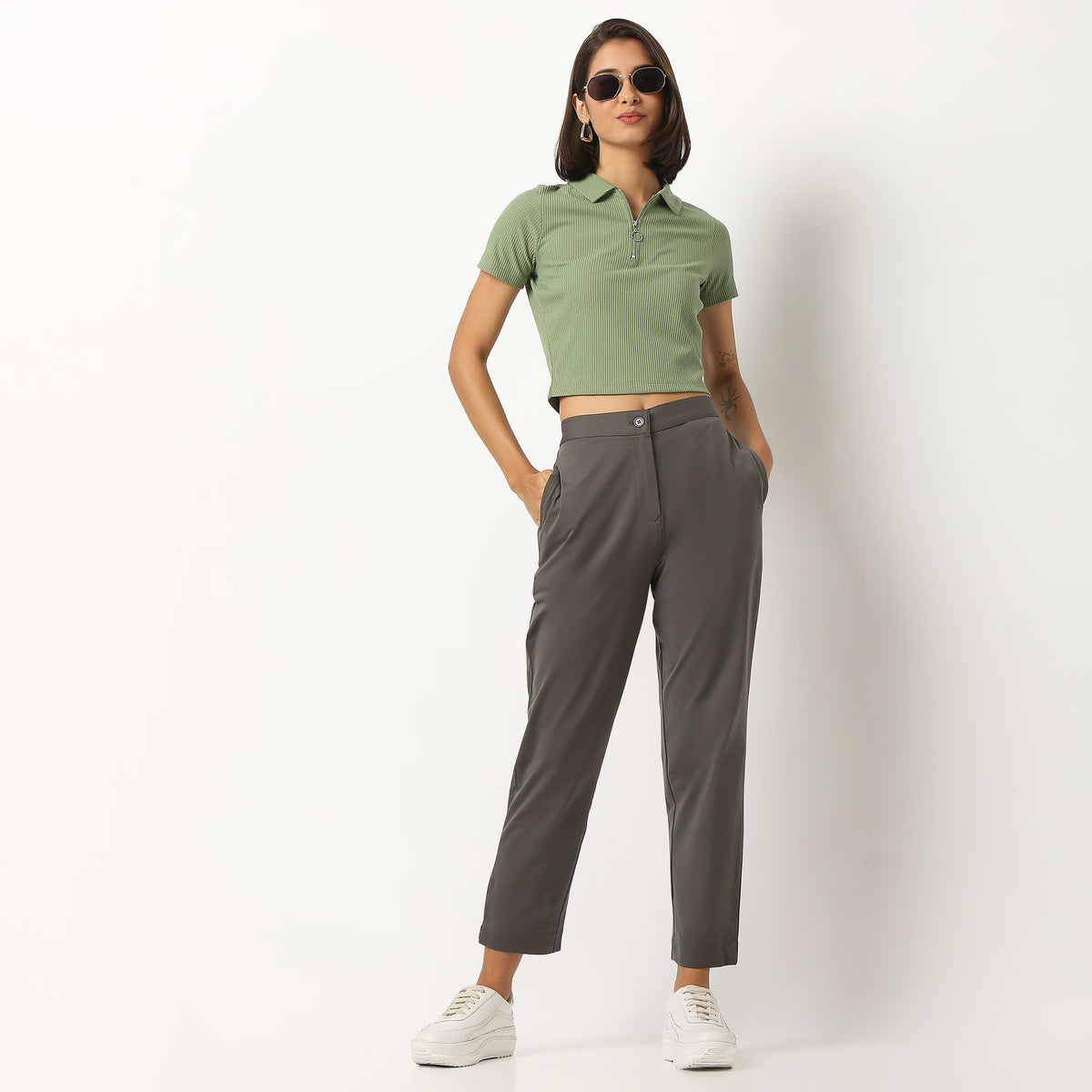 Slim Fit Solid Mid Rise Ethnic Pants
