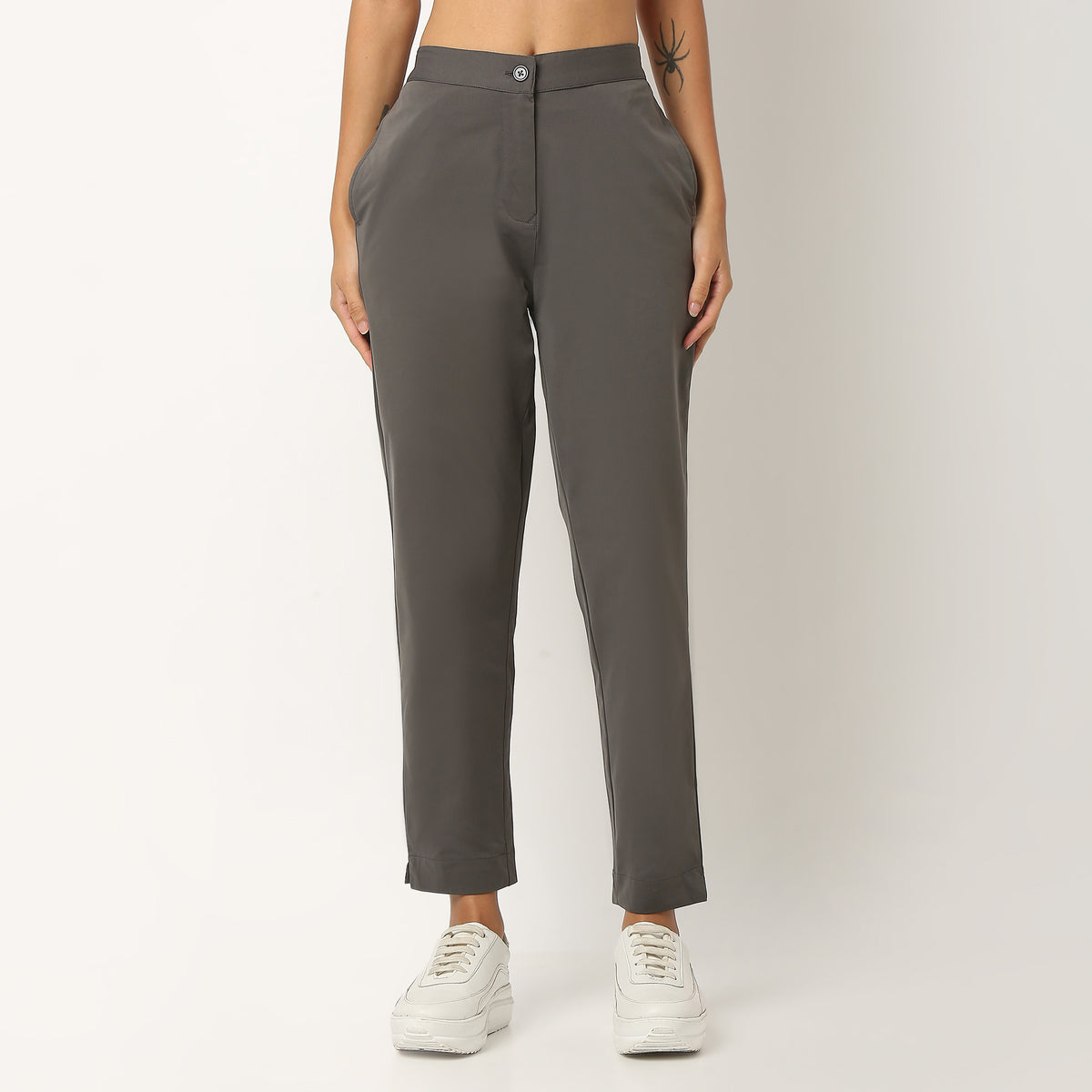 Slim Fit Solid Mid Rise Ethnic Pants