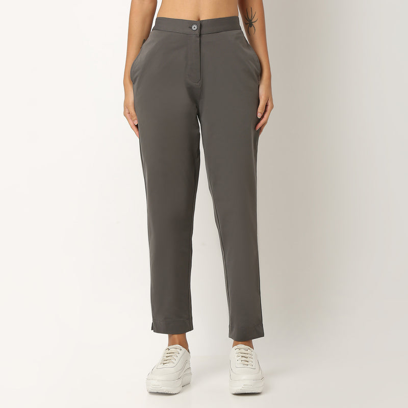 Slim Fit Solid Mid Rise Ethnic Pants