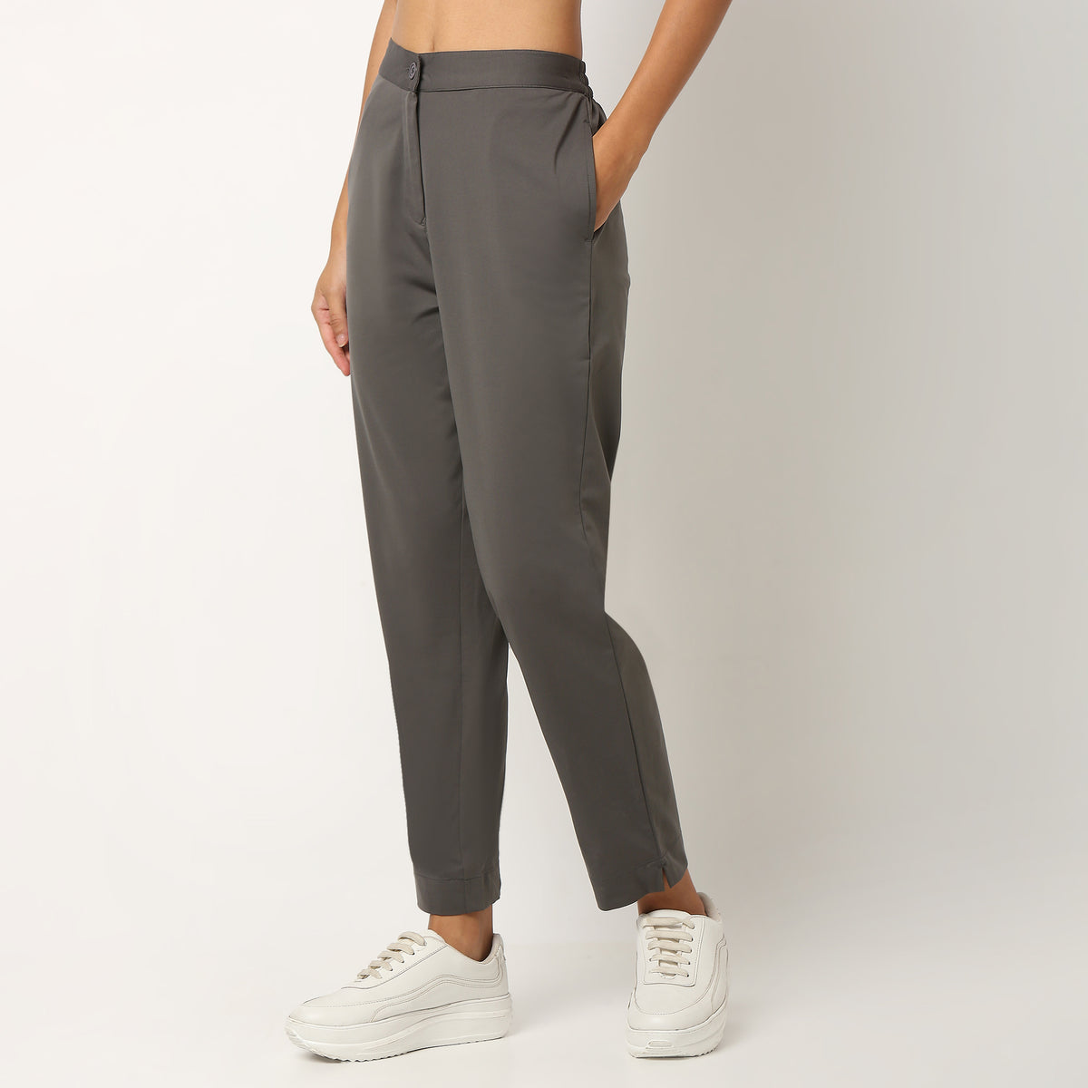 Slim Fit Solid Mid Rise Ethnic Pants