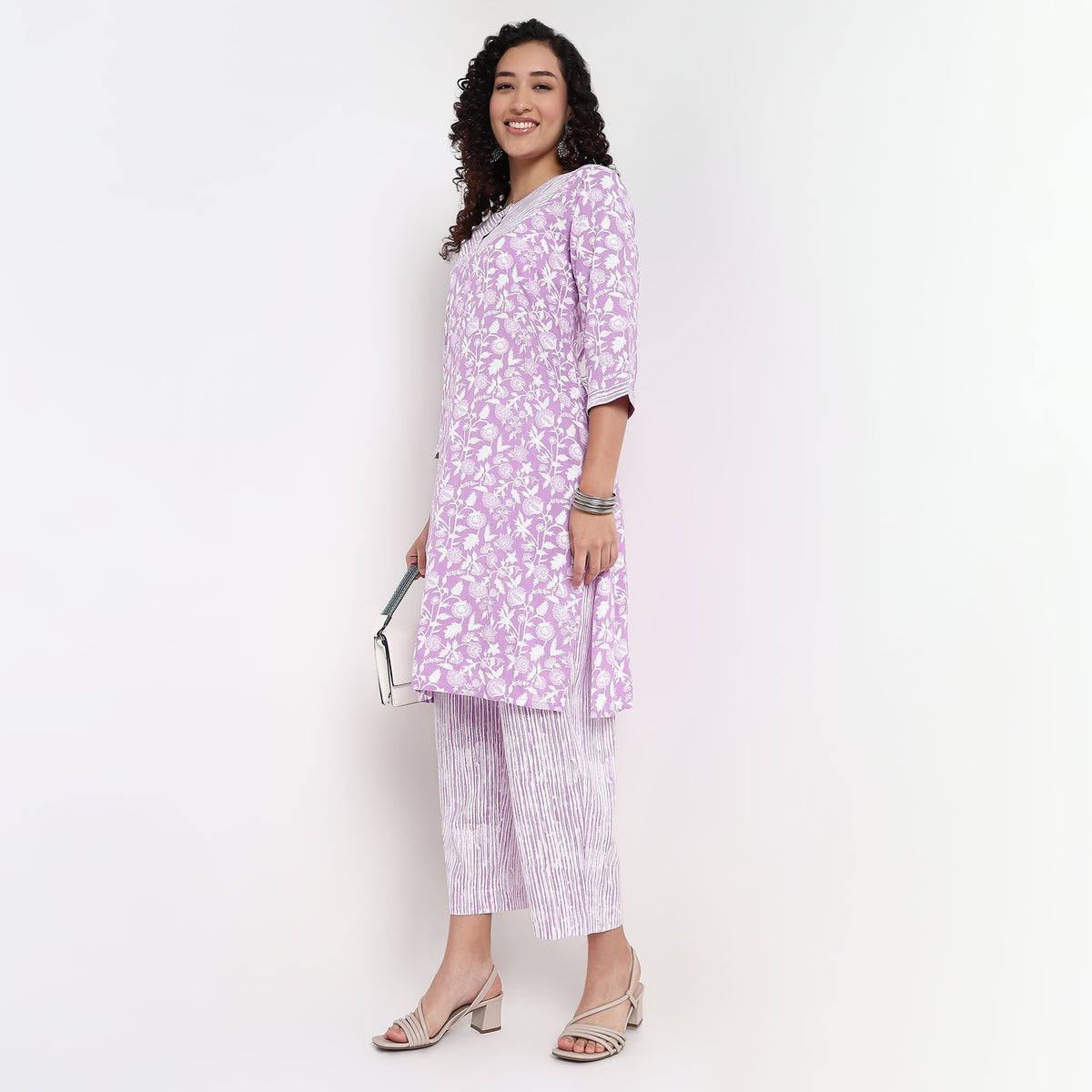 Straight Fit Printed Full Length Mid Rise Ethnic Pants