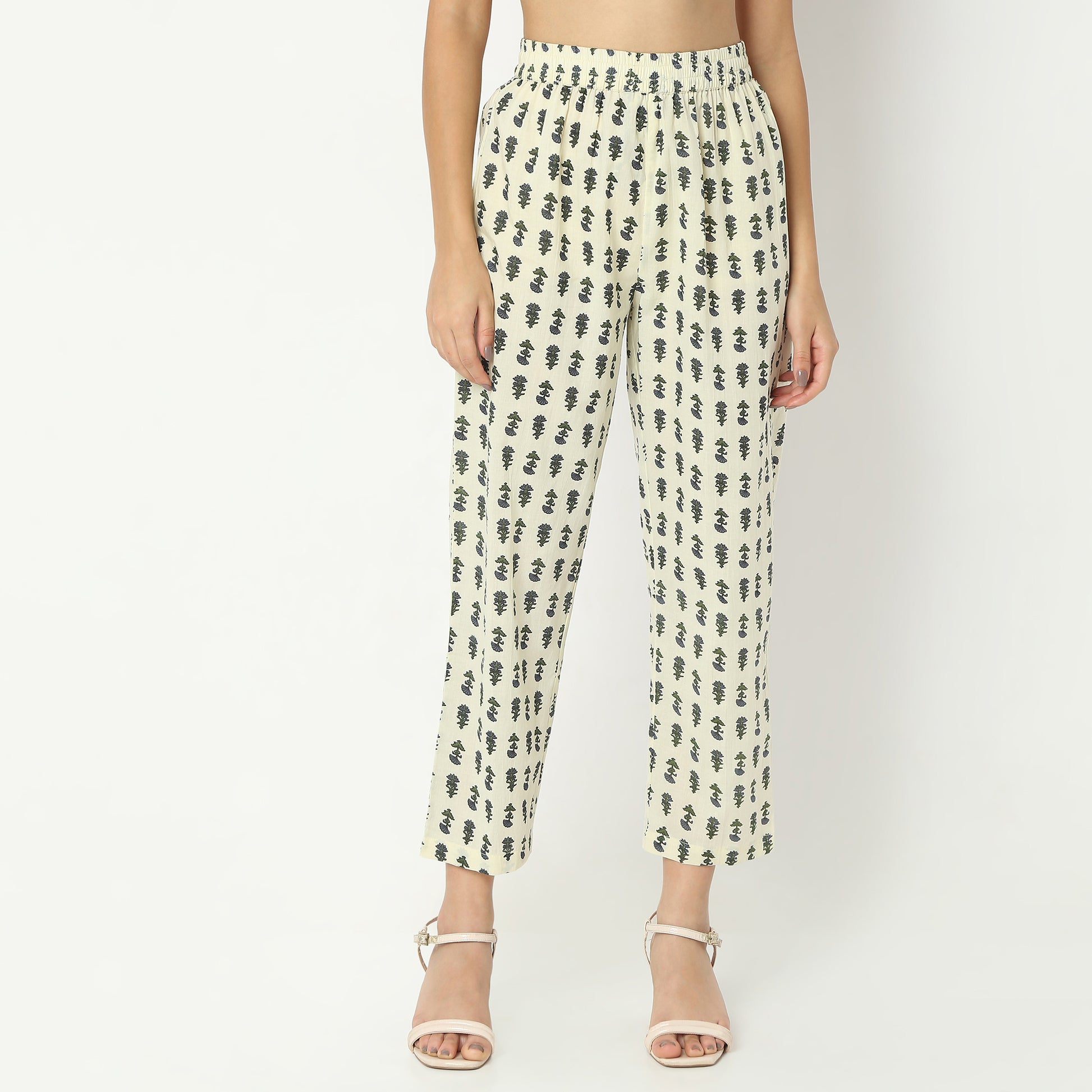 Straight Fit Printed Full Length Mid Rise Ethnic Pants