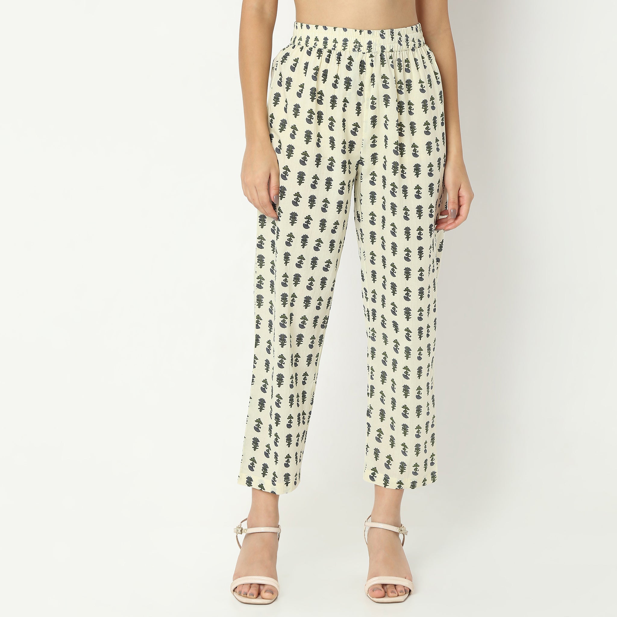 Straight Fit Printed Full Length Mid Rise Ethnic Pants