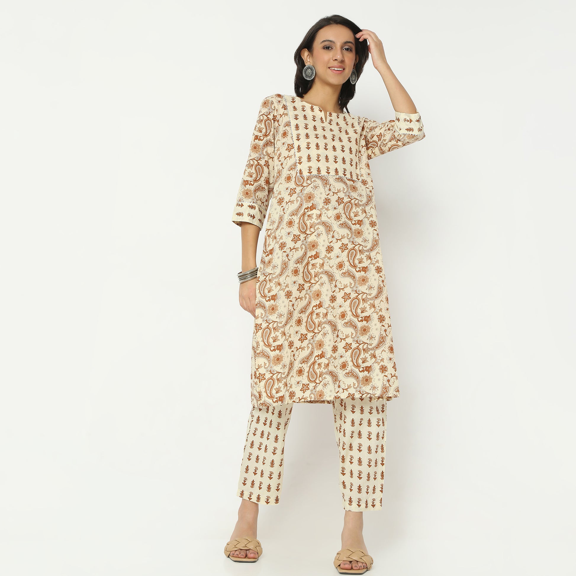 Straight Fit Printed Full Length Mid Rise Ethnic Pants