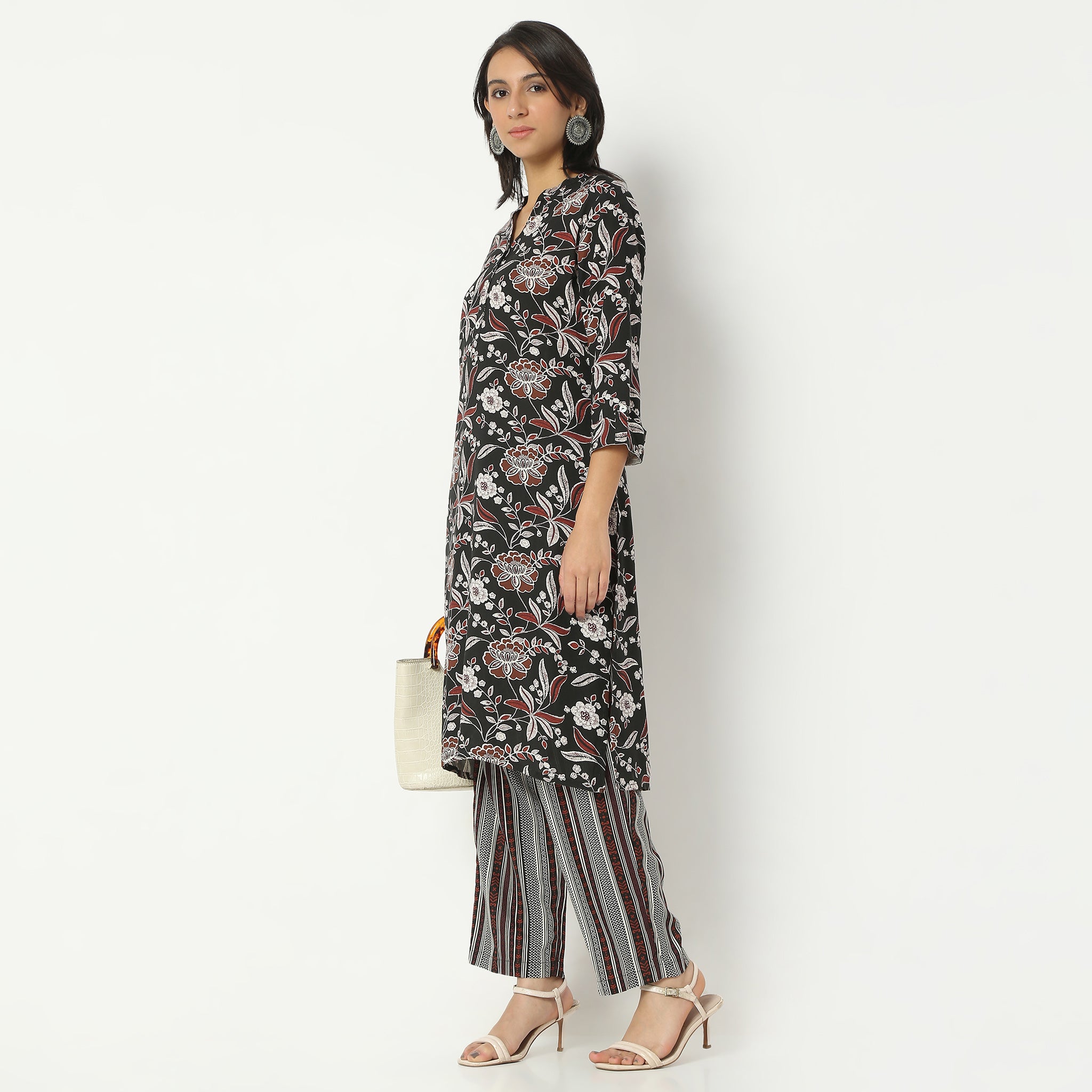 Straight Fit Printed Full Length Mid Rise Ethnic Pants