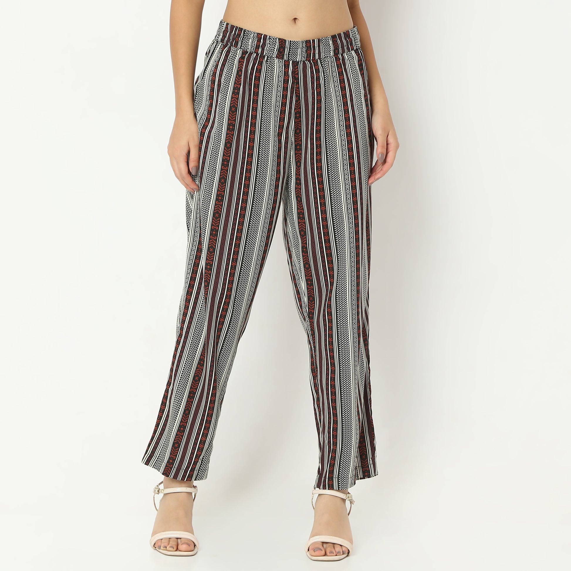 Straight Fit Printed Full Length Mid Rise Ethnic Pants