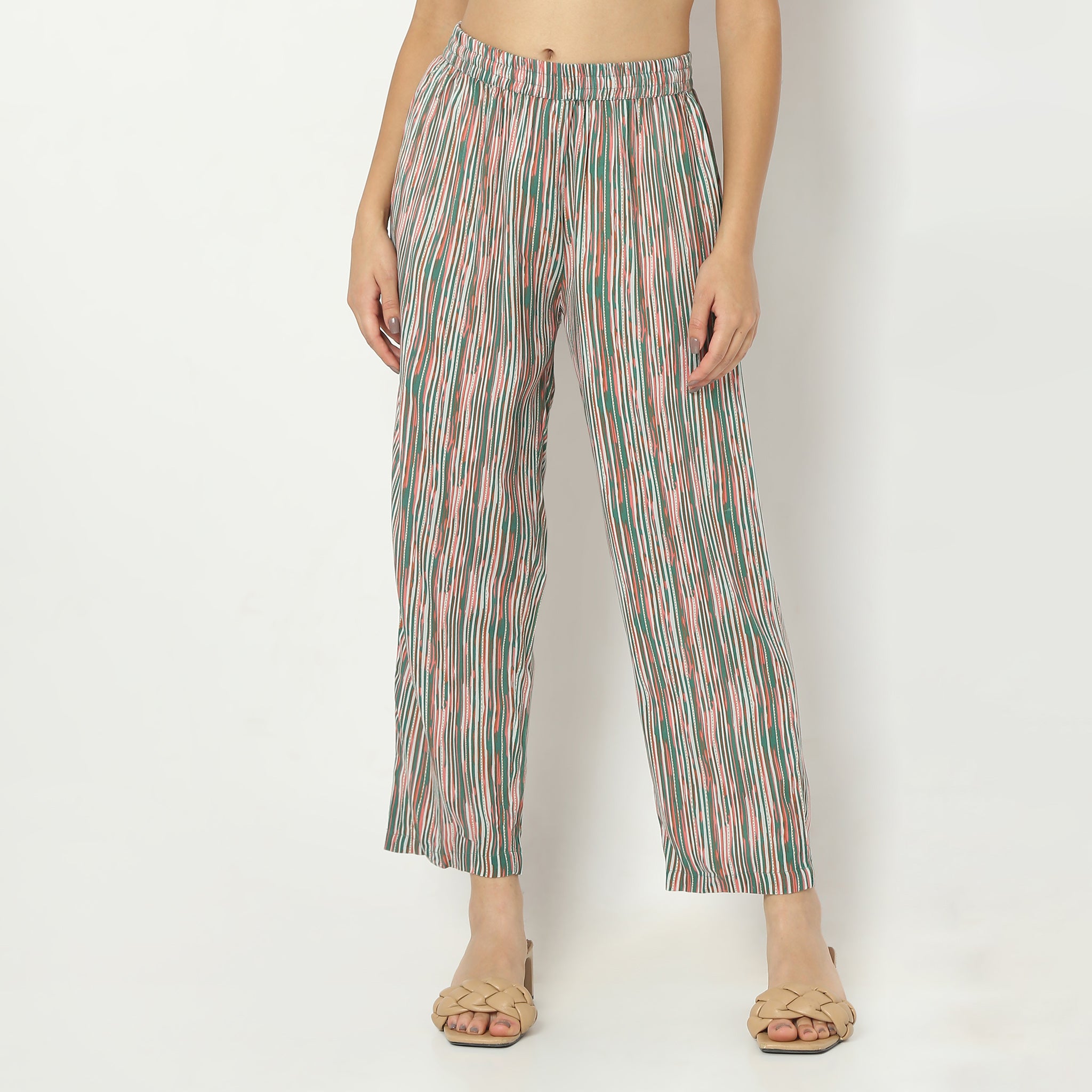 Straight Fit Printed Full Length Mid Rise Ethnic Pants