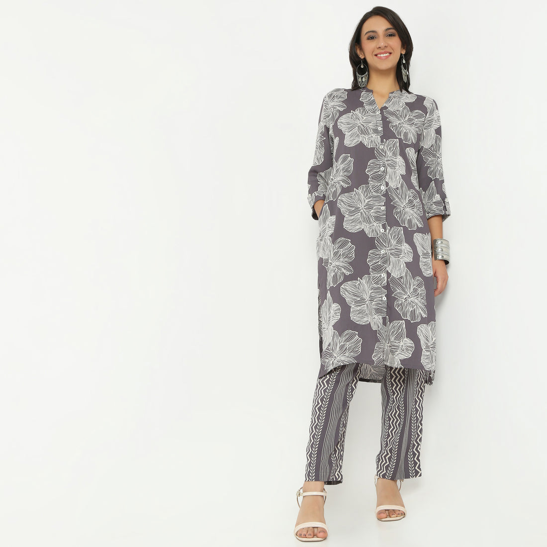 Straight Fit Printed Full Length Mid Rise Ethnic Pants