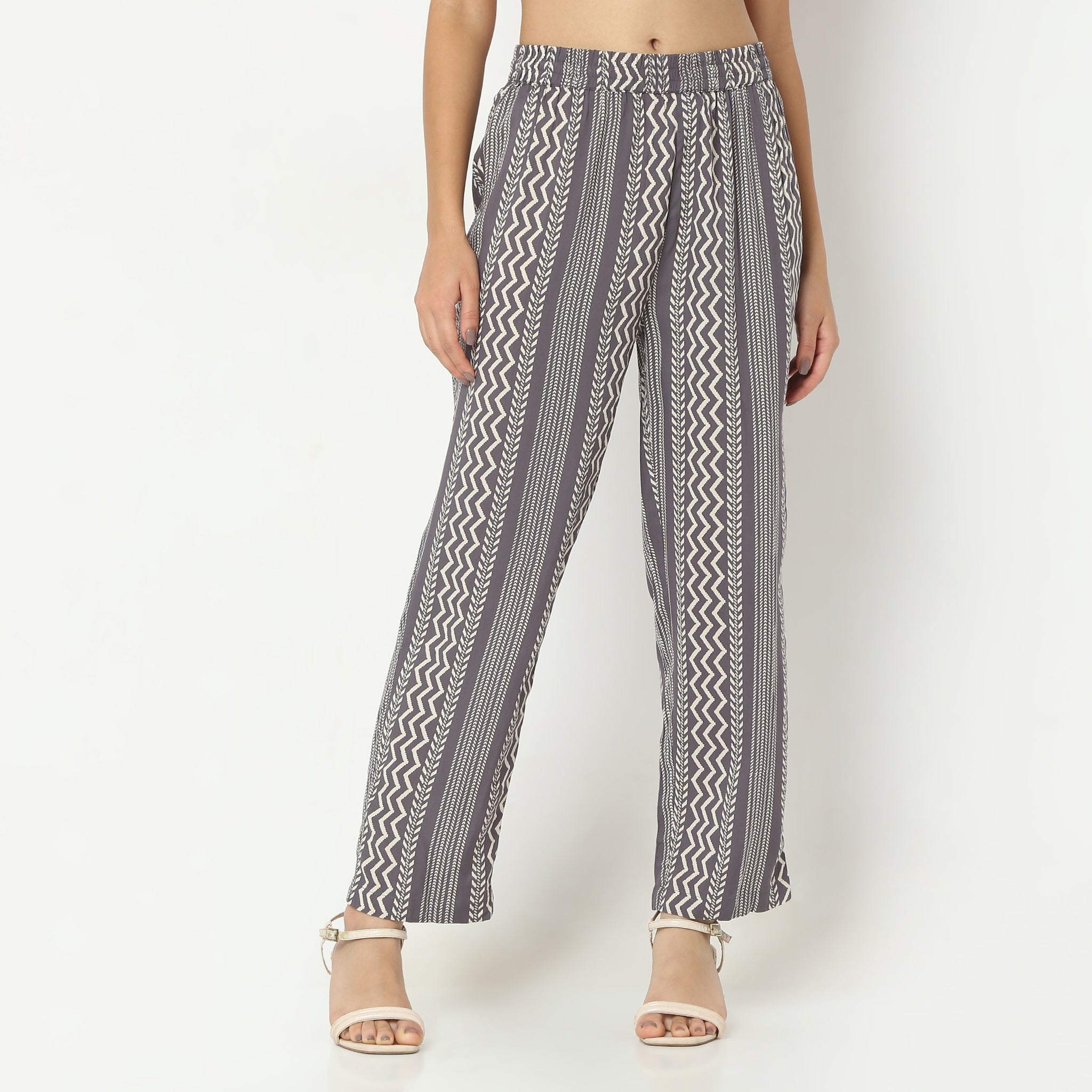 Straight Fit Printed Full Length Mid Rise Ethnic Pants
