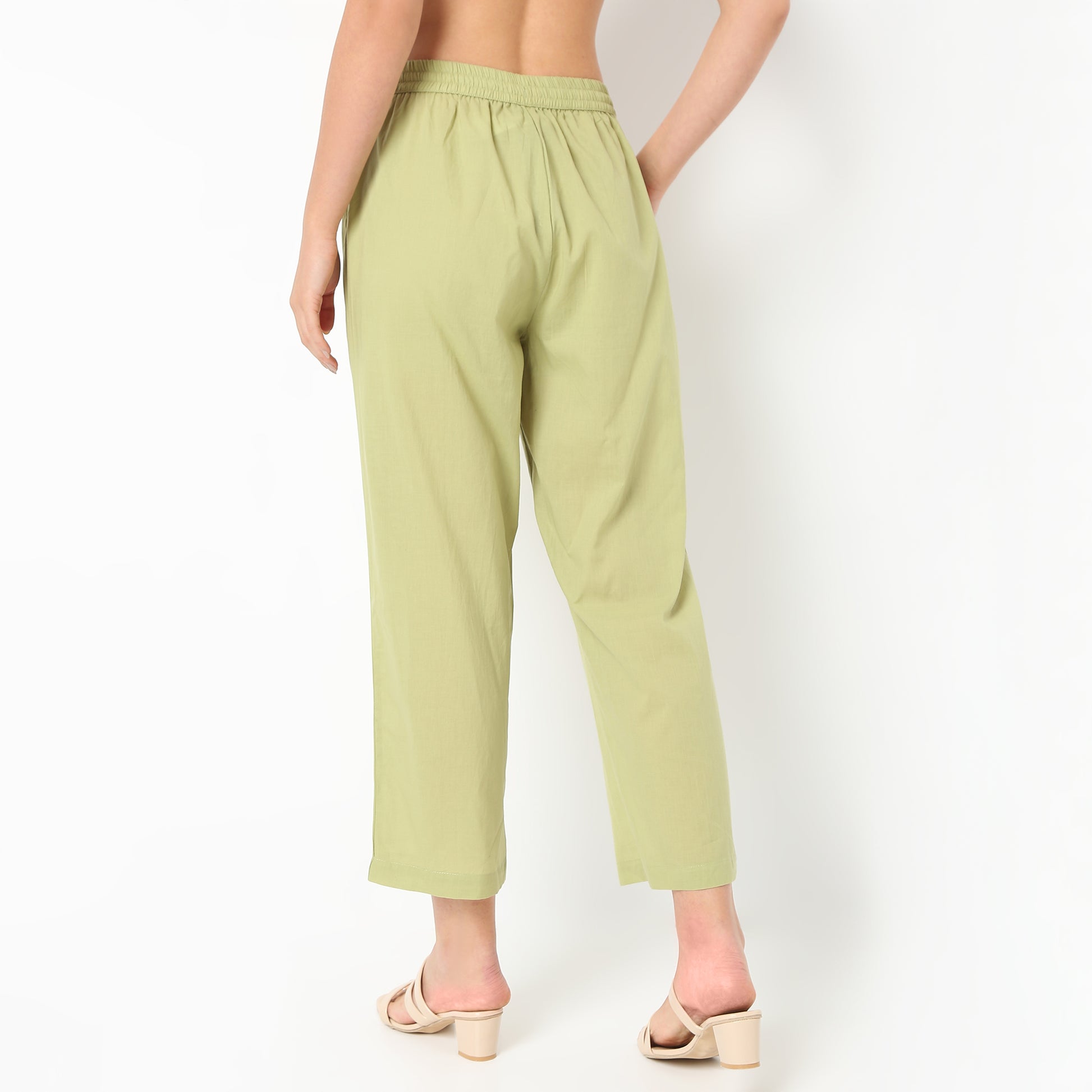 Solid Ankle Length Straight Fit Pants