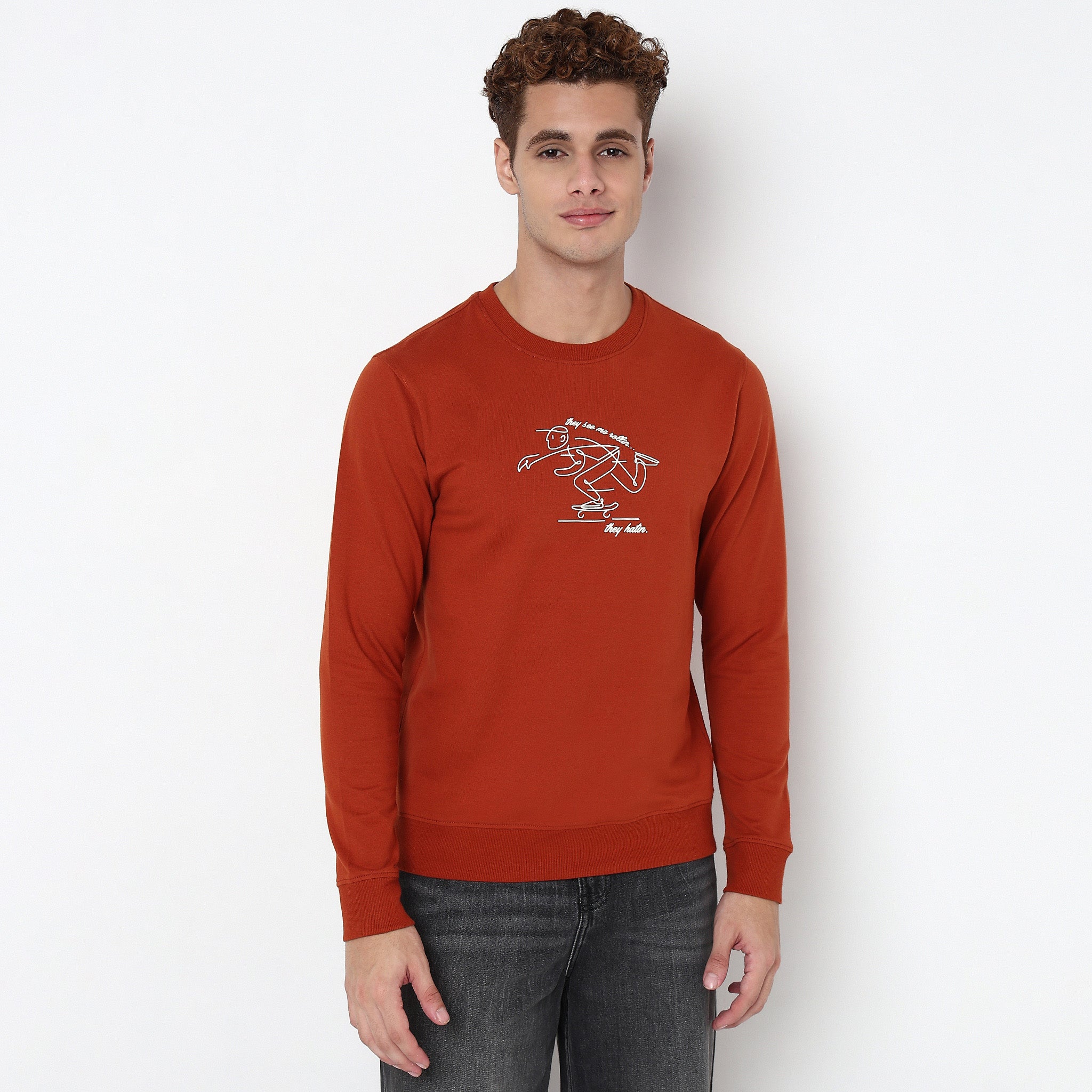 Knitted Graphic Crew Neck Popover Sweat Tee