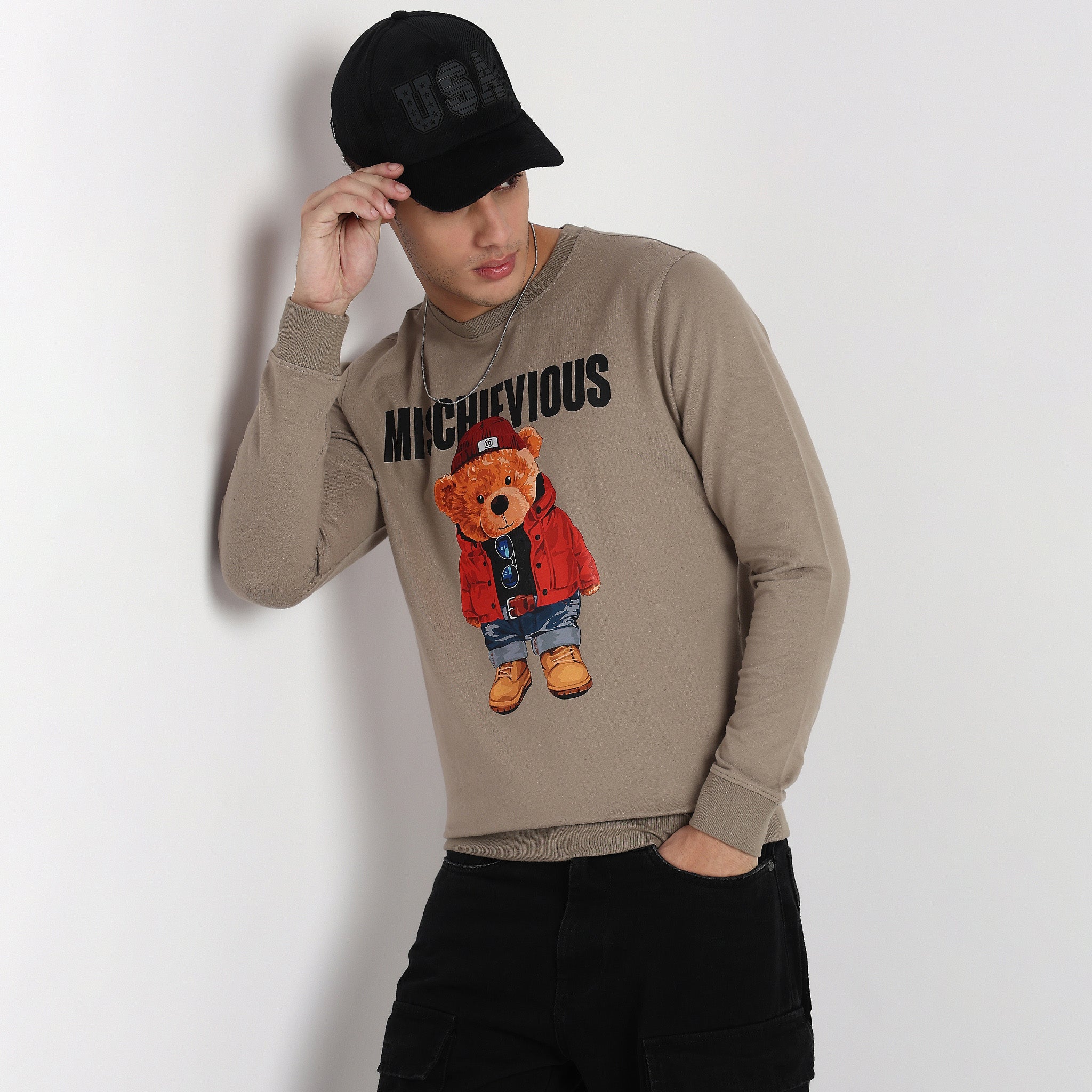 Knitted Graphic Crew Neck Popover Sweat Tee