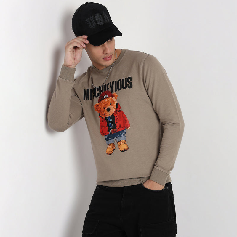 Knitted Graphic Crew Neck Popover Sweat Tee