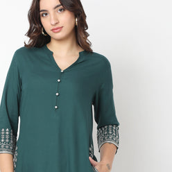 Straight Fit Embroidered A-Line Kurta