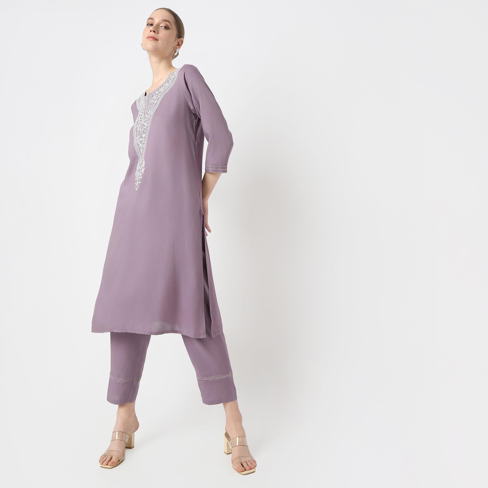 Flare Fit Embroidered Kurta