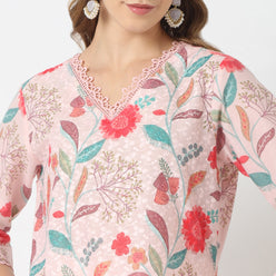 Straight Fit Printed V-Neck Kurta