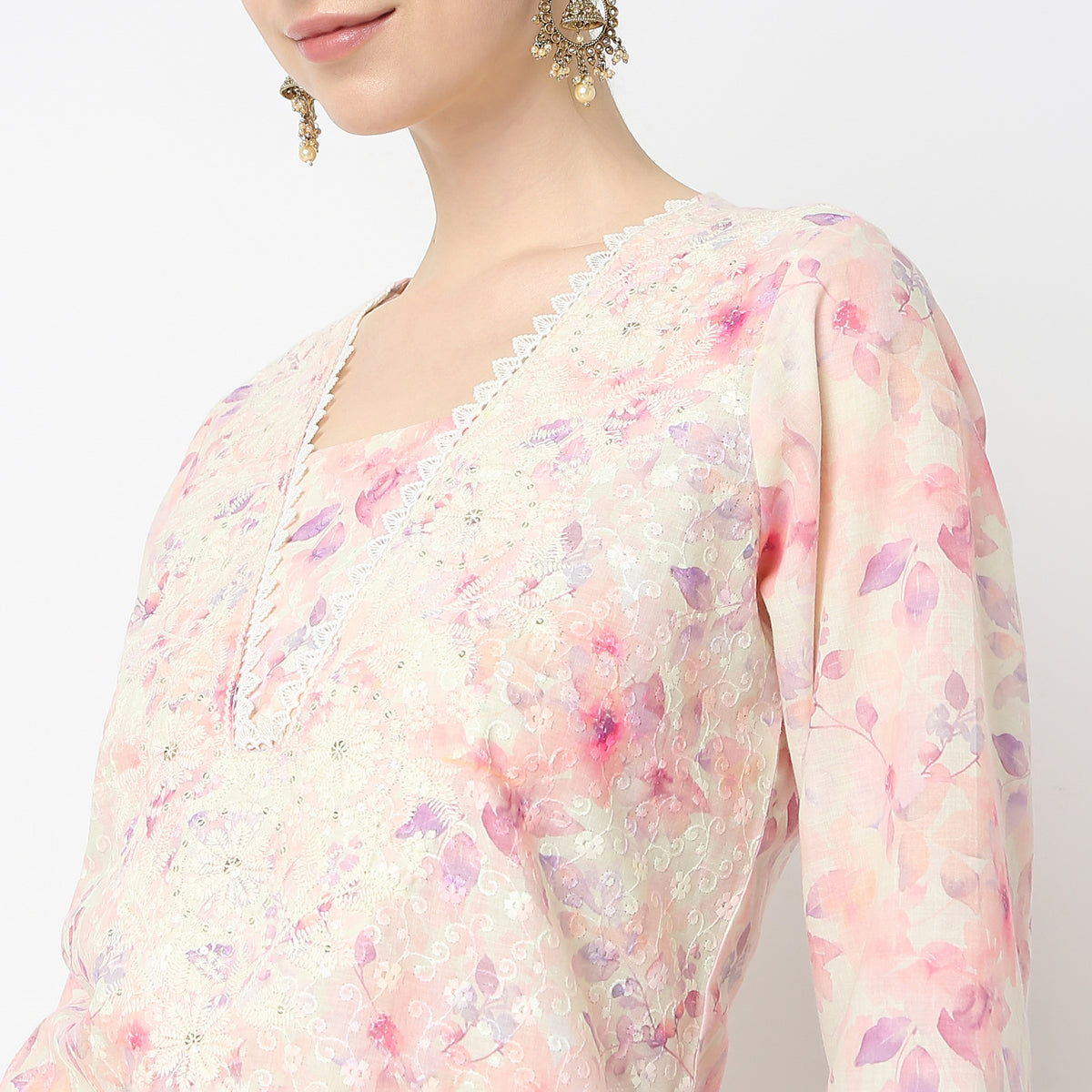 Buy Women Straight Fit Printed Three-Fourth Sleeve Kurta  - Style Union