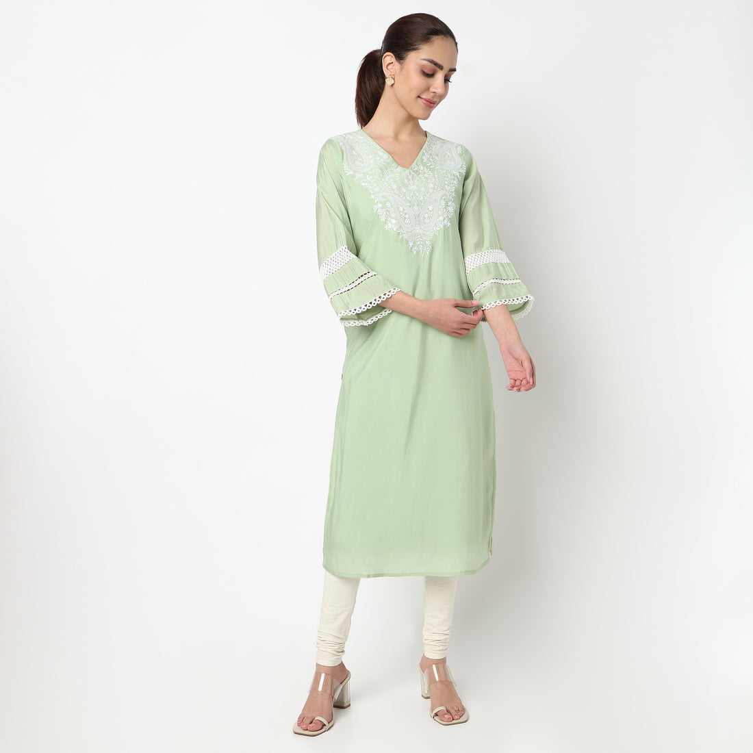 V-Neck Embroidered Kurta