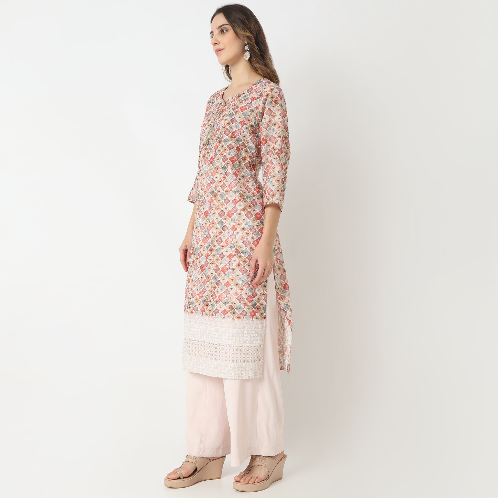 Straight Fit Printed Round Neck Kurta