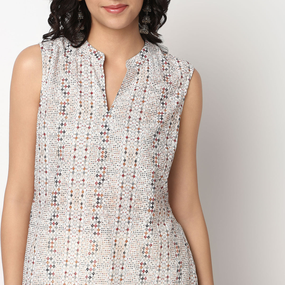 Buy Women Straight Fit Printed Sleeveless Kurta  - Style Union
