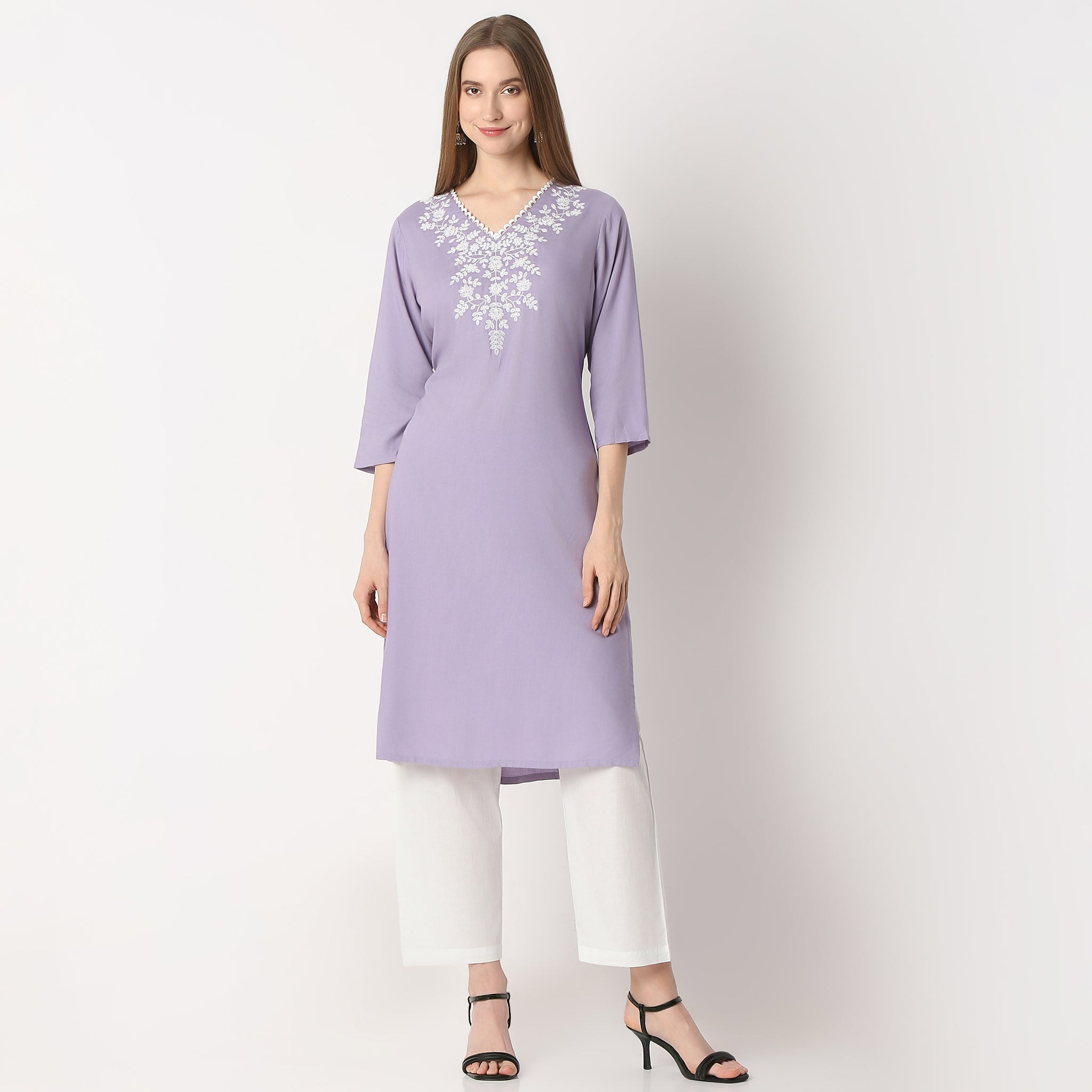 Straight Fit Embroidered Below Knee Kurta