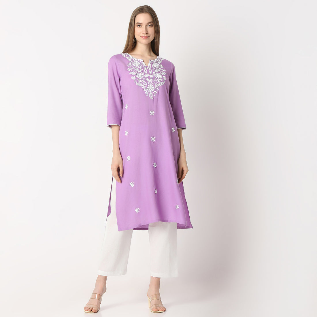 Straight Fit Embroidered Below Knee Kurta