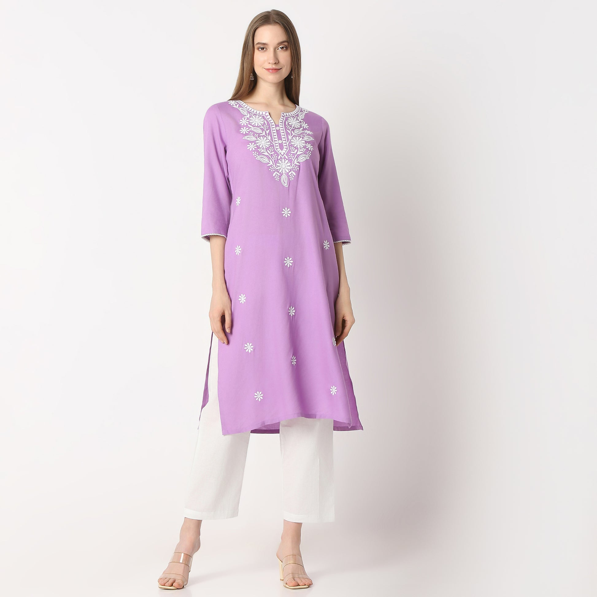 Straight Fit Embroidered Below Knee Kurta