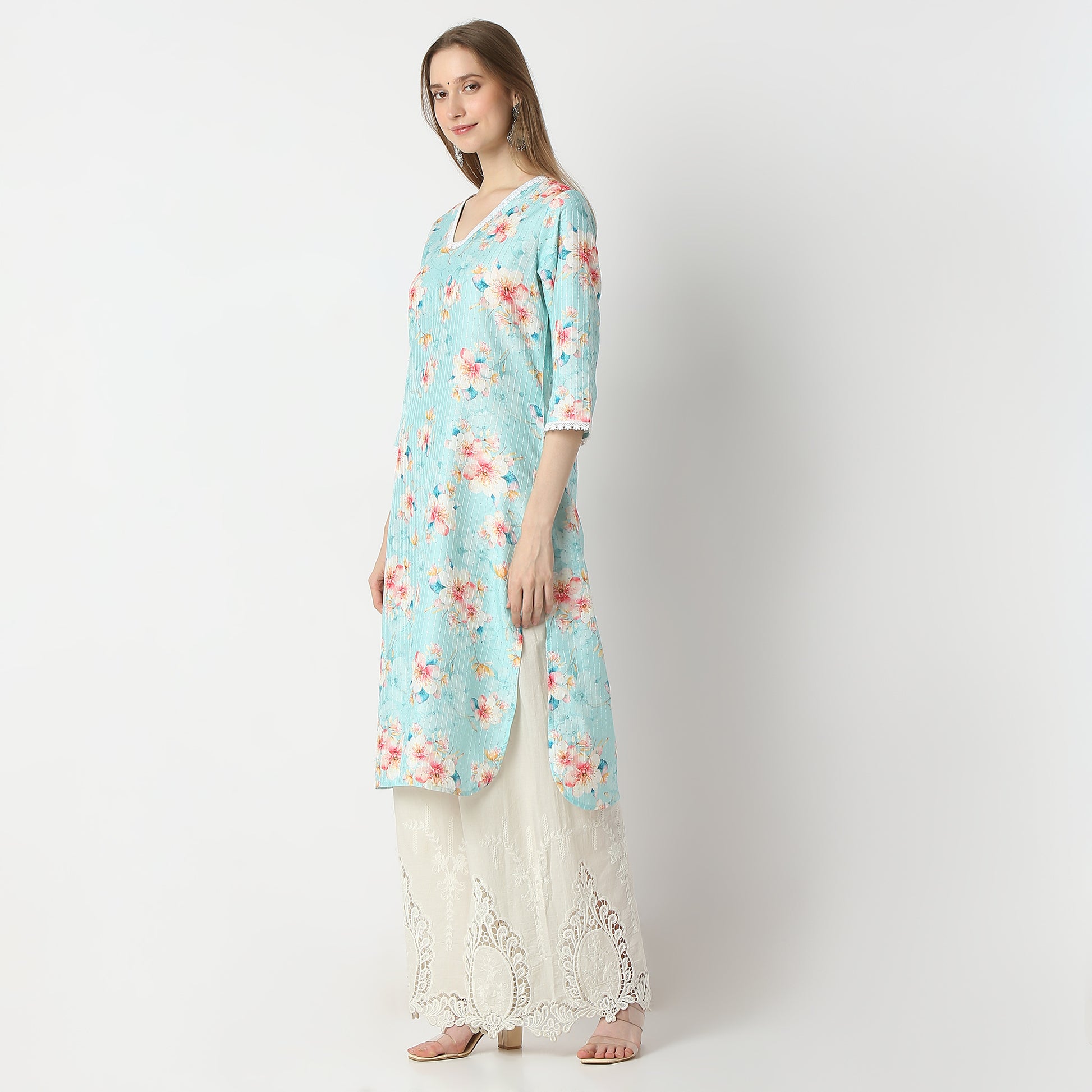 Printed V-Neck Straight Kurta