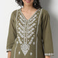 V-Neck Below Knee Three-Fourth Sleeve Straight Fit Embroidered Kurta