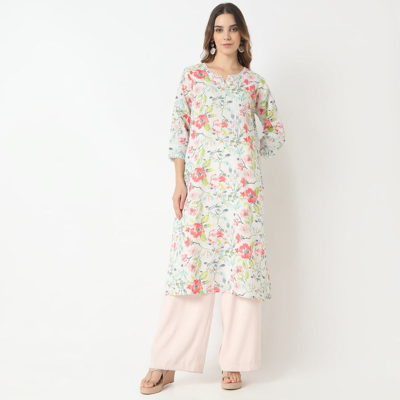 Straight Fit Printed Round Neck Kurta