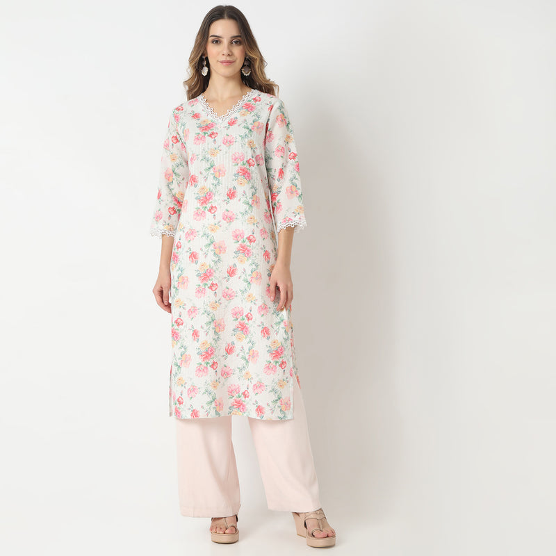 Straight Fit Printed Round Neck Kurta