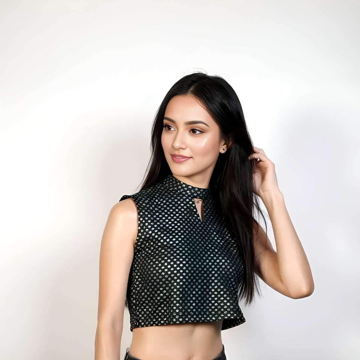 Printed Band Neck Crop Top