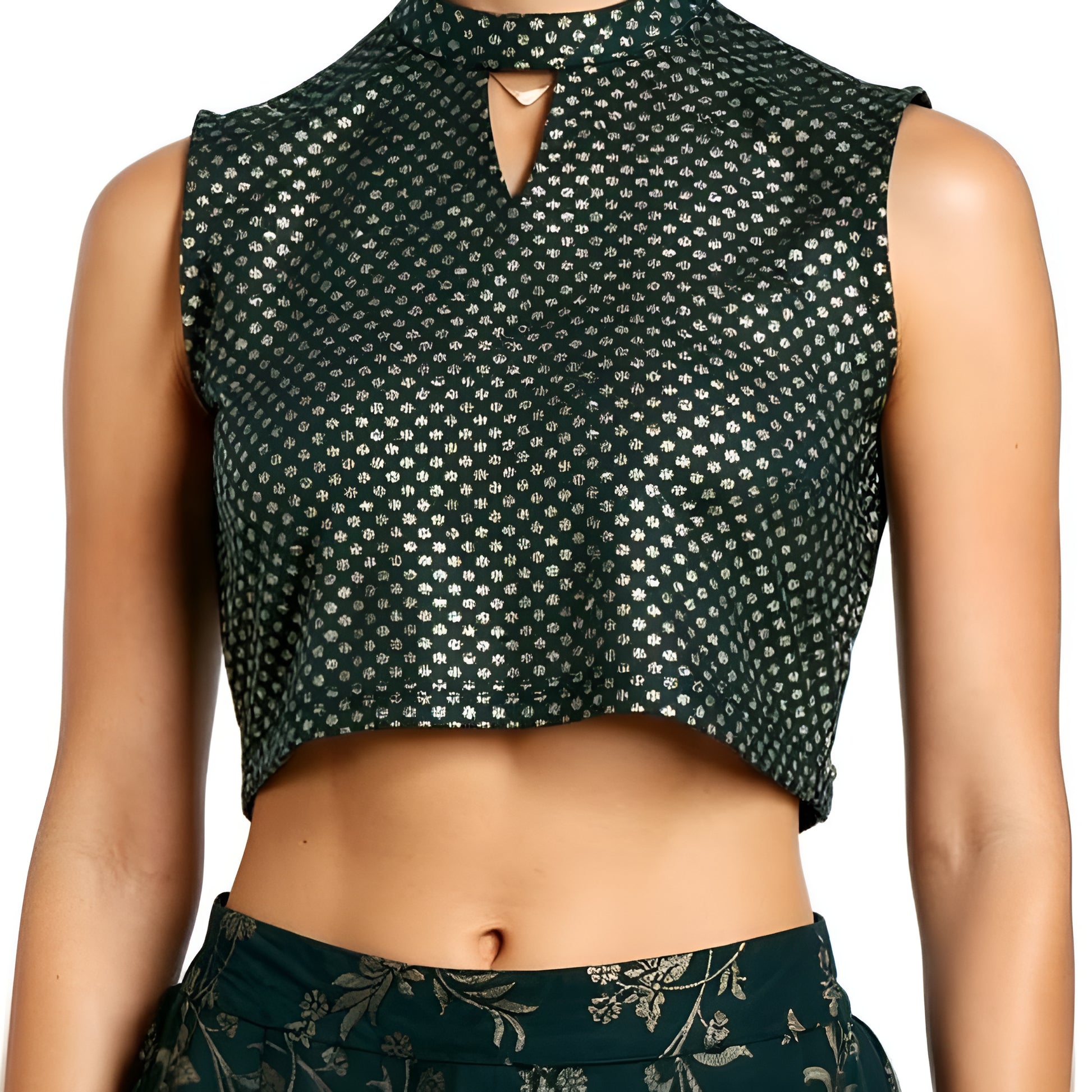 Printed Band Neck Crop Top