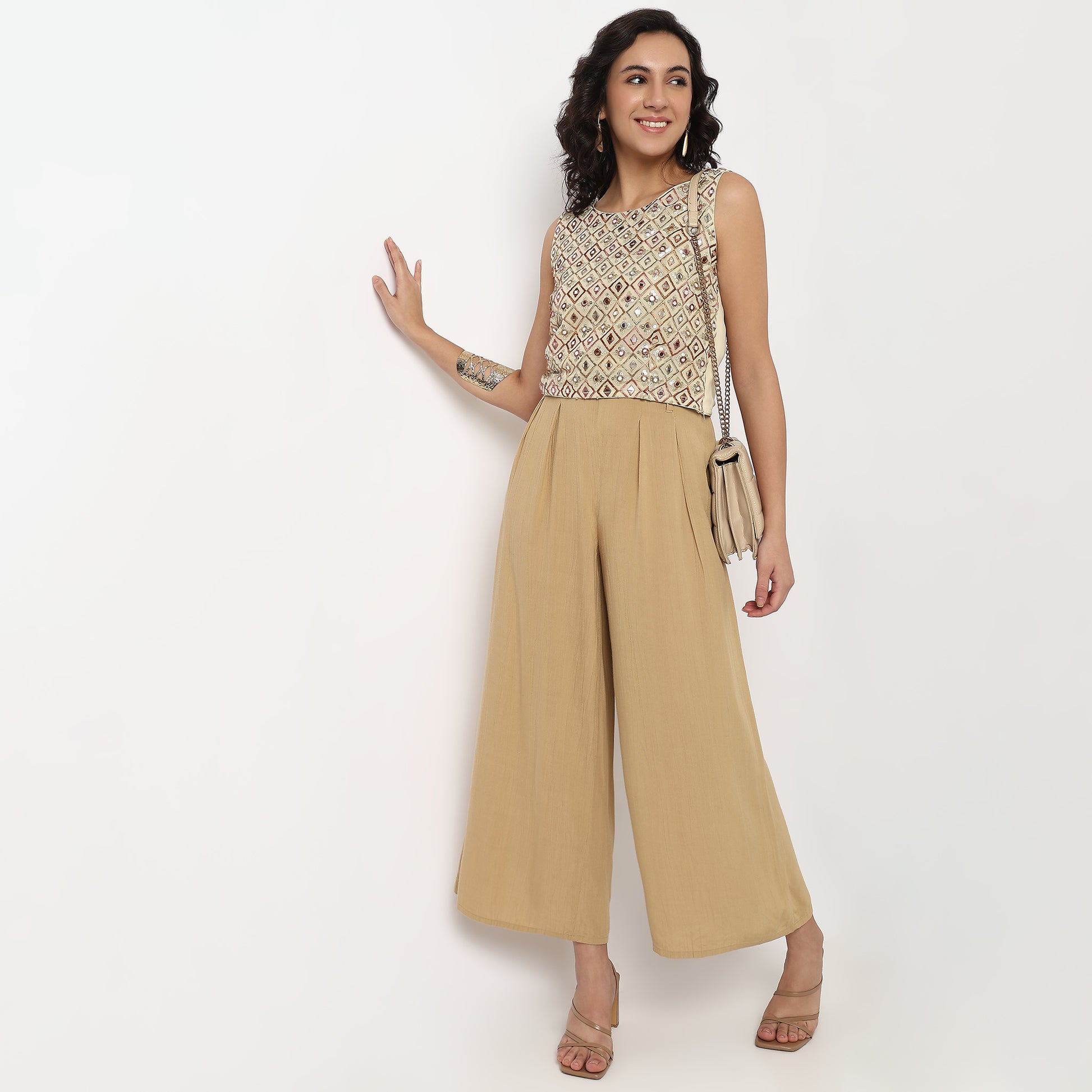 Buy Women Regular Fit Embroidered Sleeveless Crop Top  - Style Union