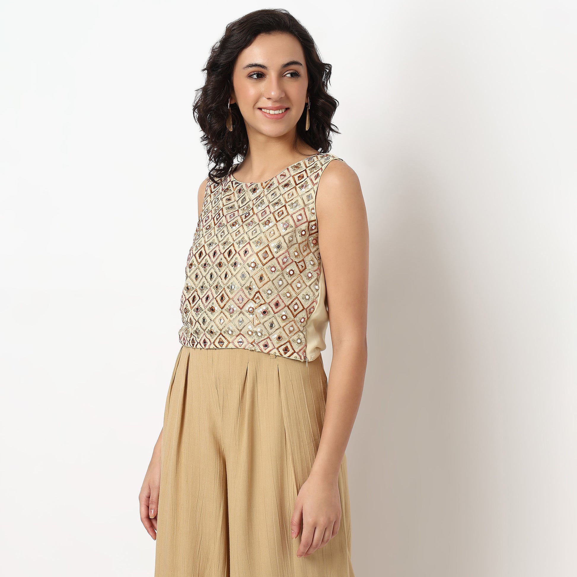 Buy Women Regular Fit Embroidered Sleeveless Crop Top  - Style Union